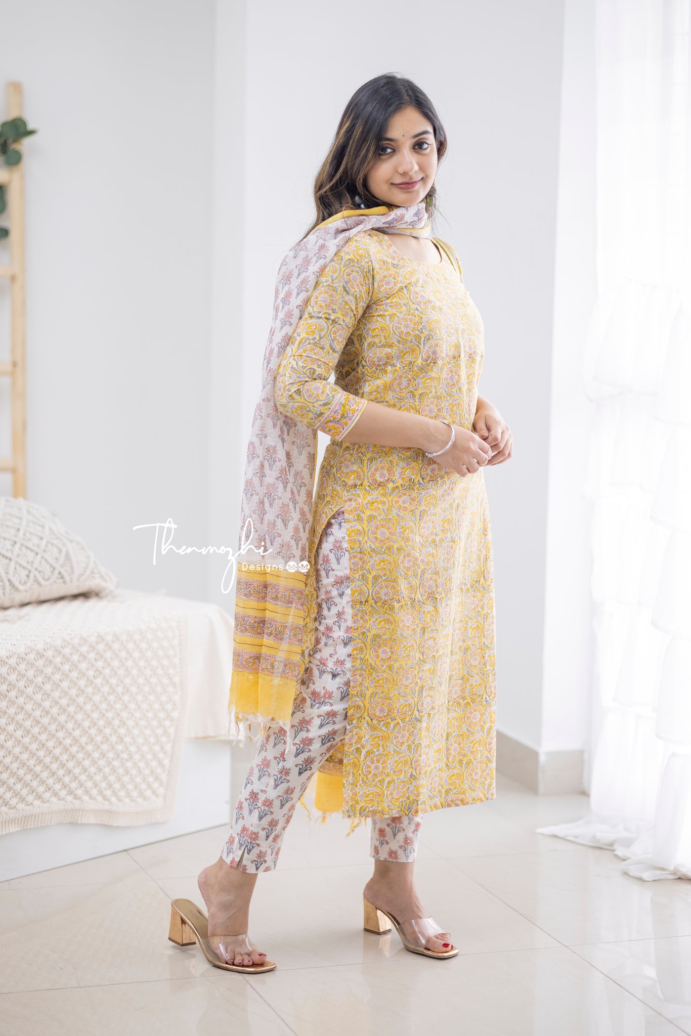 Lilly - Yellow Cotton Suit Set With Kota Dupatta