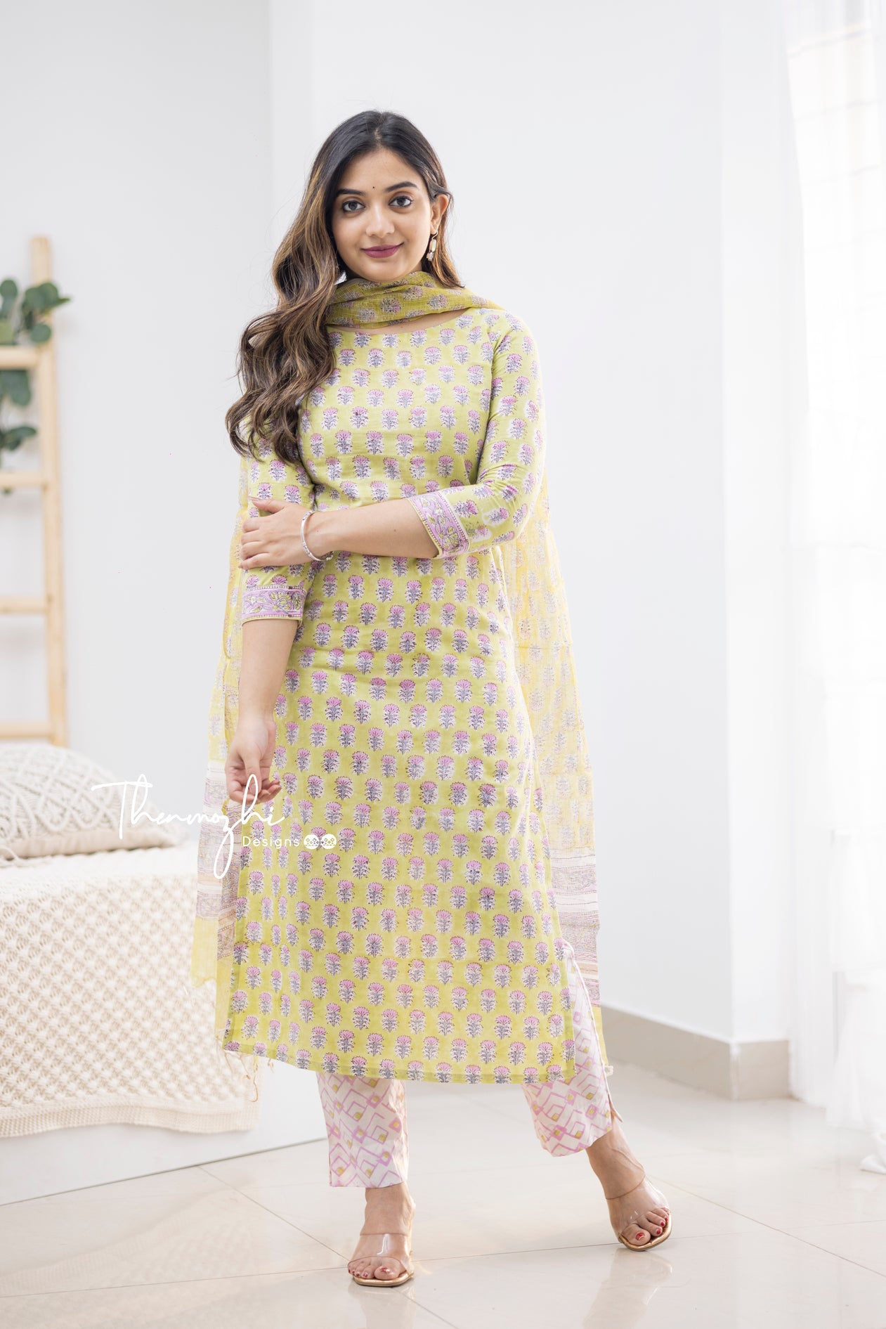 Divya - Green Cotton Suit Set With Kota Dupatta