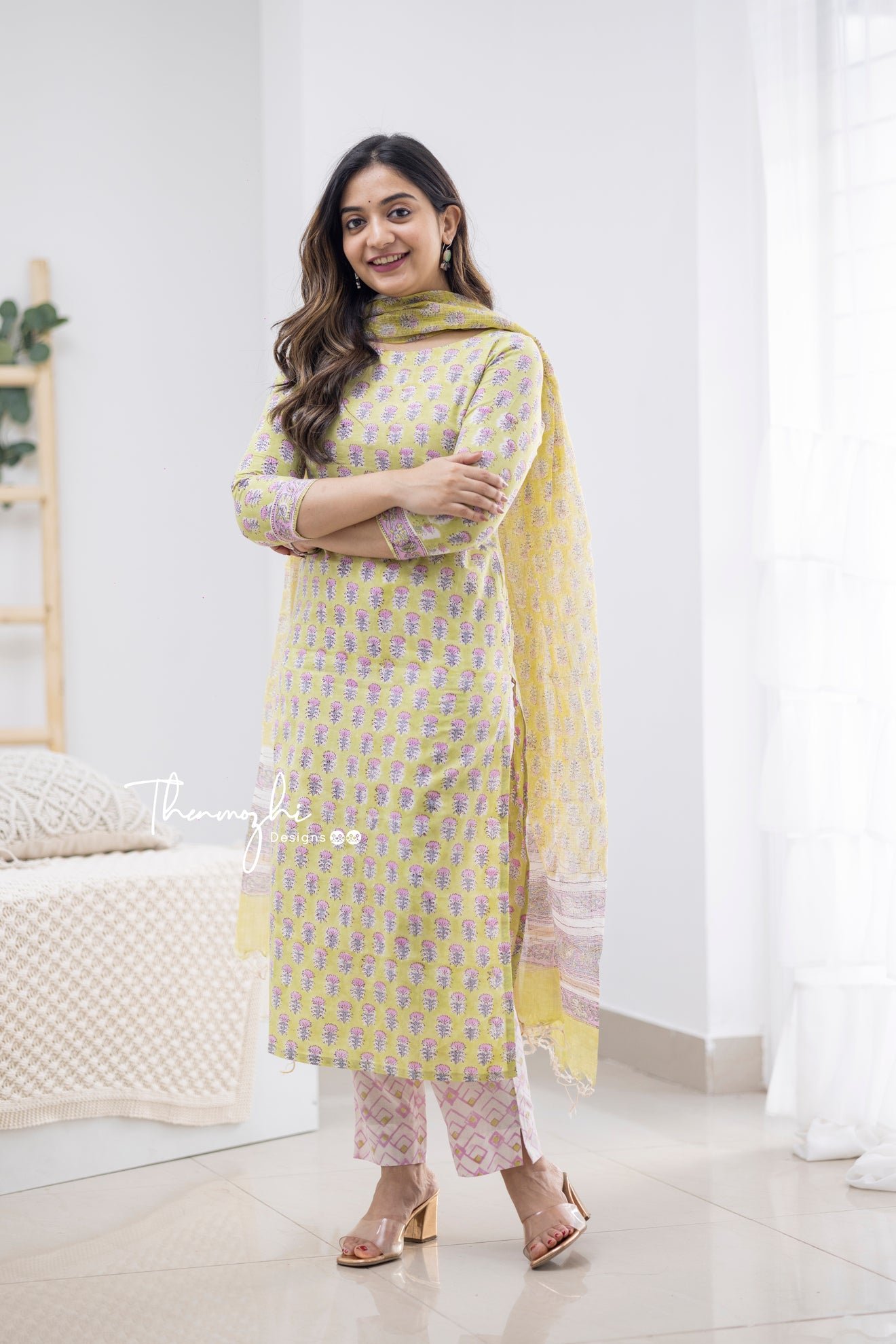 Divya - Green Cotton Suit Set With Kota Dupatta