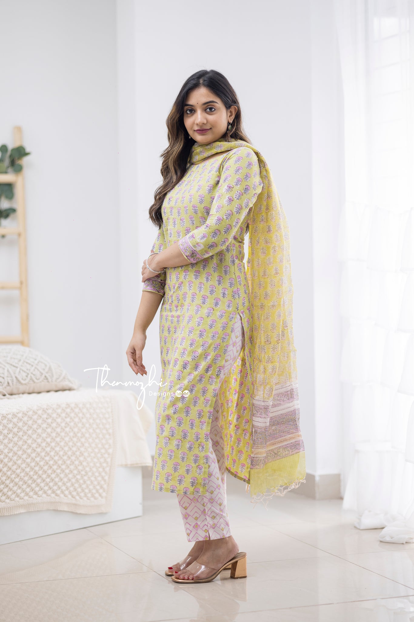 Divya - Green Cotton Suit Set With Kota Dupatta