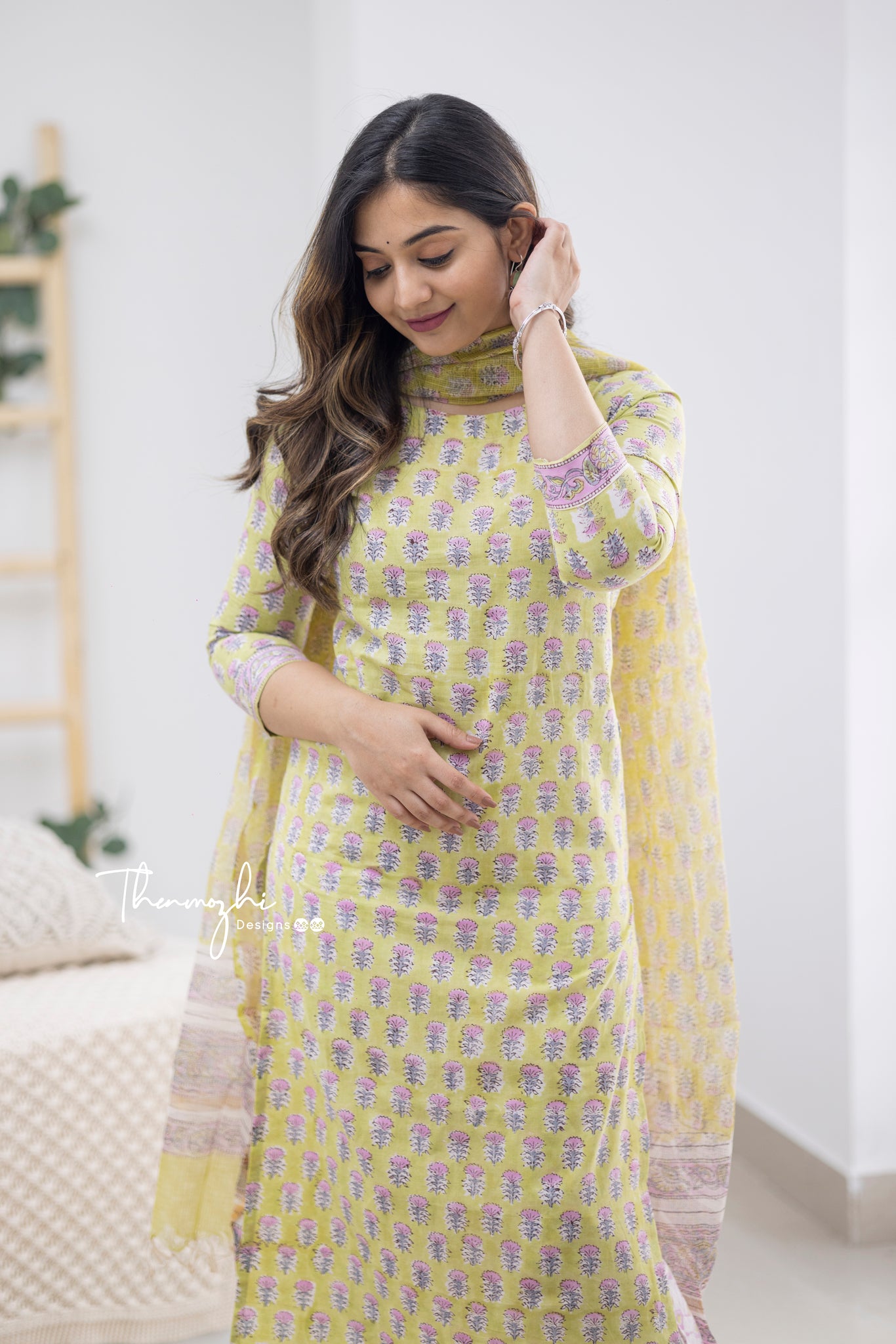 Divya - Green Cotton Suit Set With Kota Dupatta