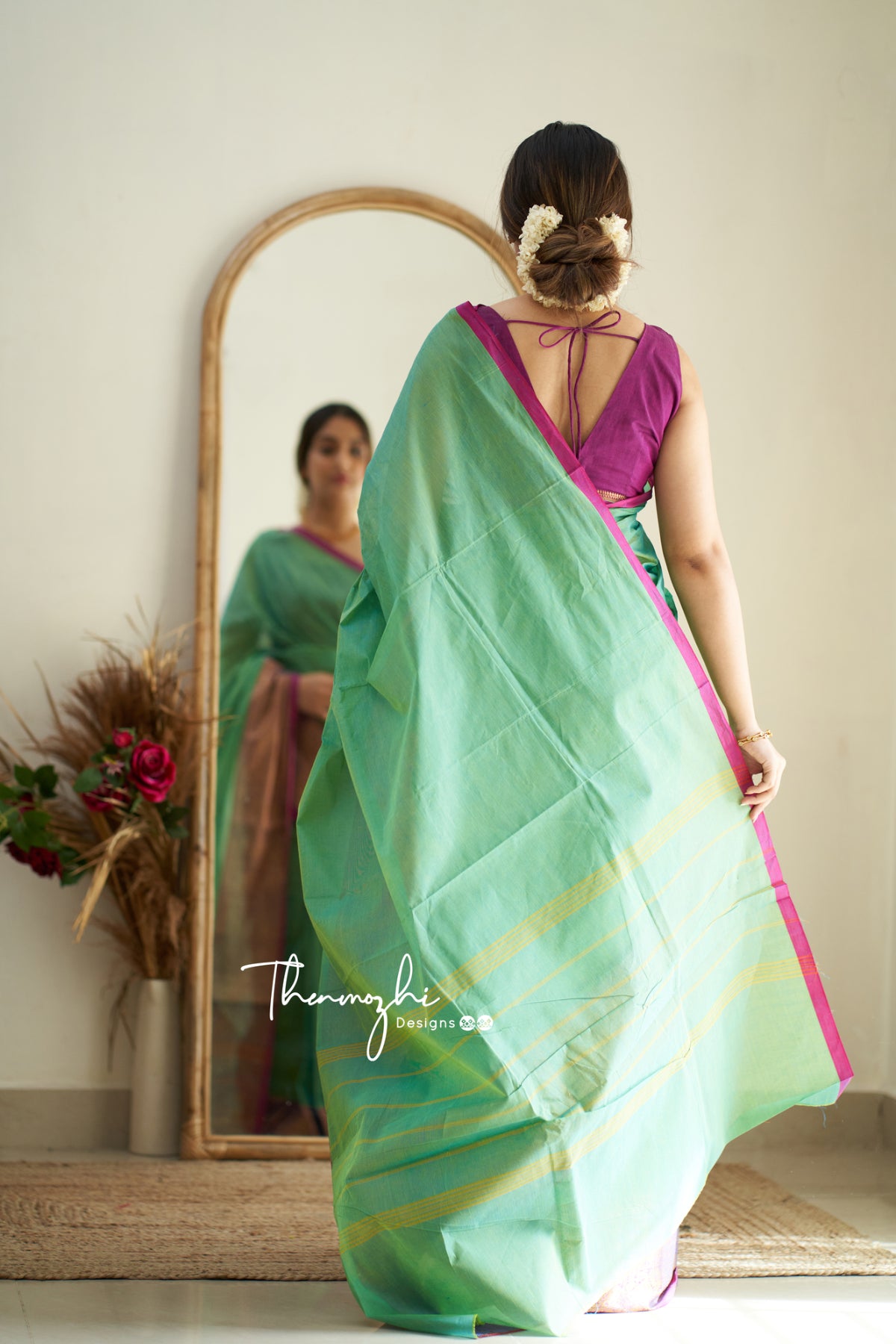 Ragavi - Green & Pink Chettinad Cotton Saree