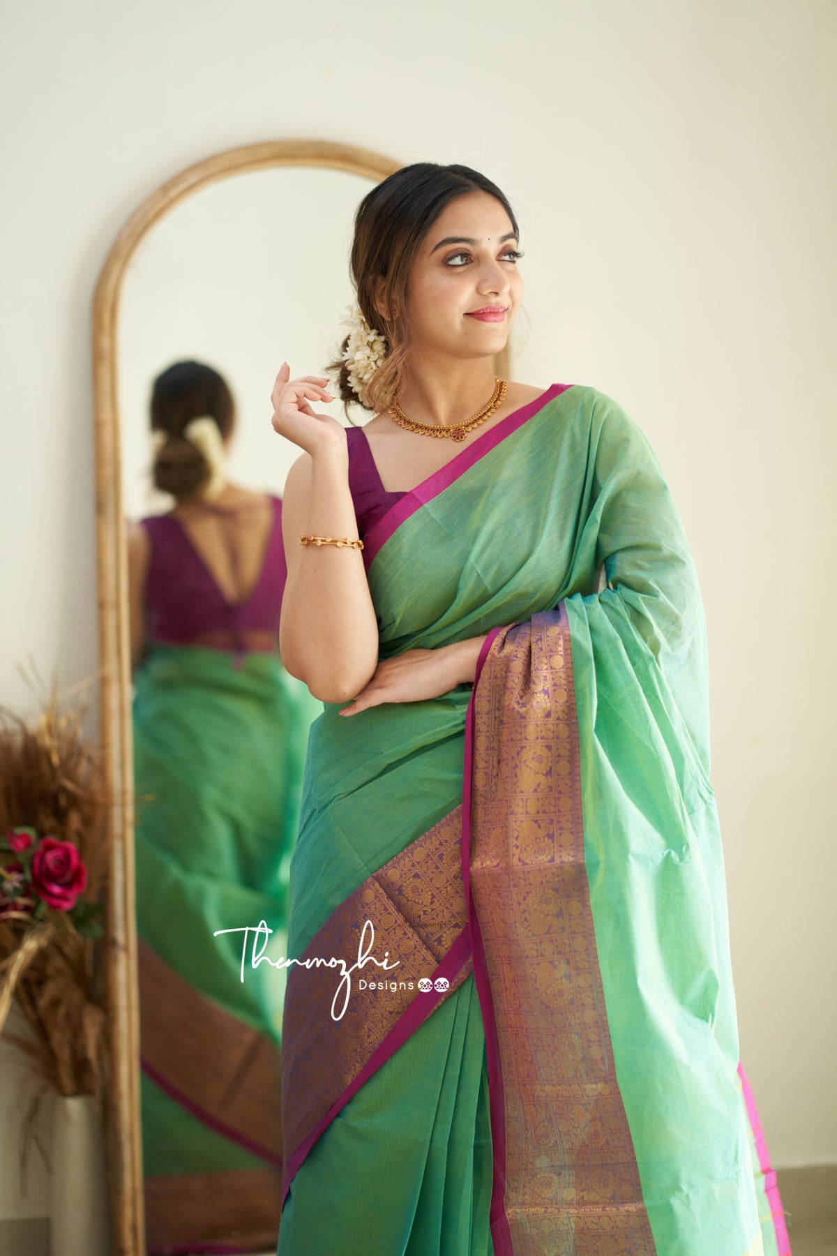 Ragavi - Green & Pink Chettinad Cotton Saree