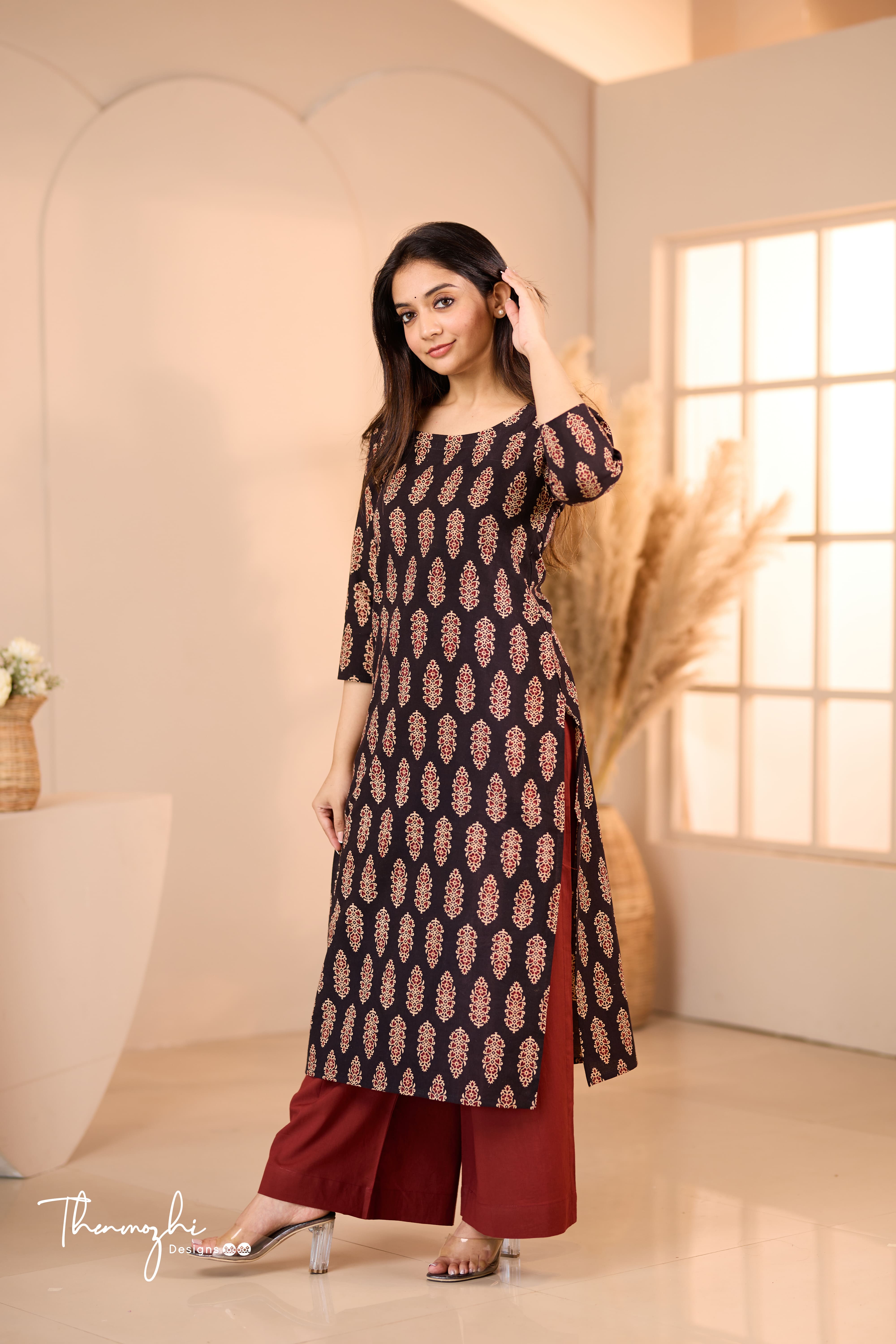 Black and Maroon Ajrakh Kurta