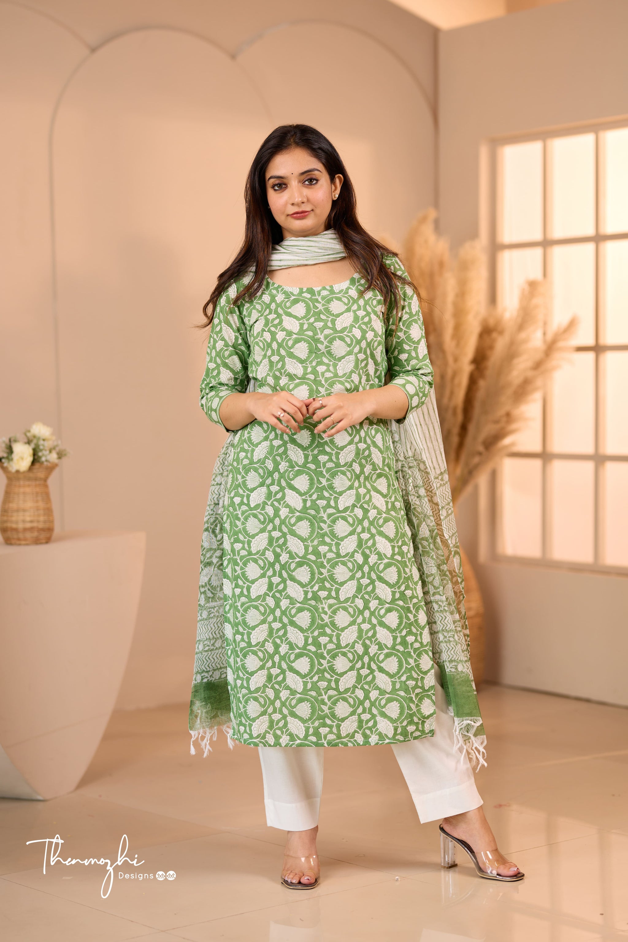 Meadow Bloom Hand-Block Cotton Suit Set with Kota Doria Dupatta main image 0