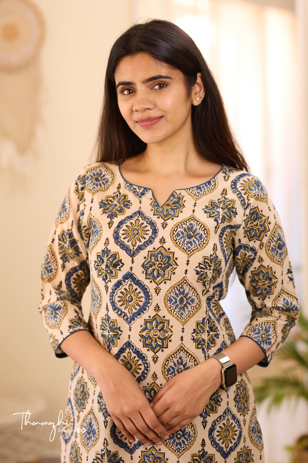 Half White Floral Ajrakh Kurta