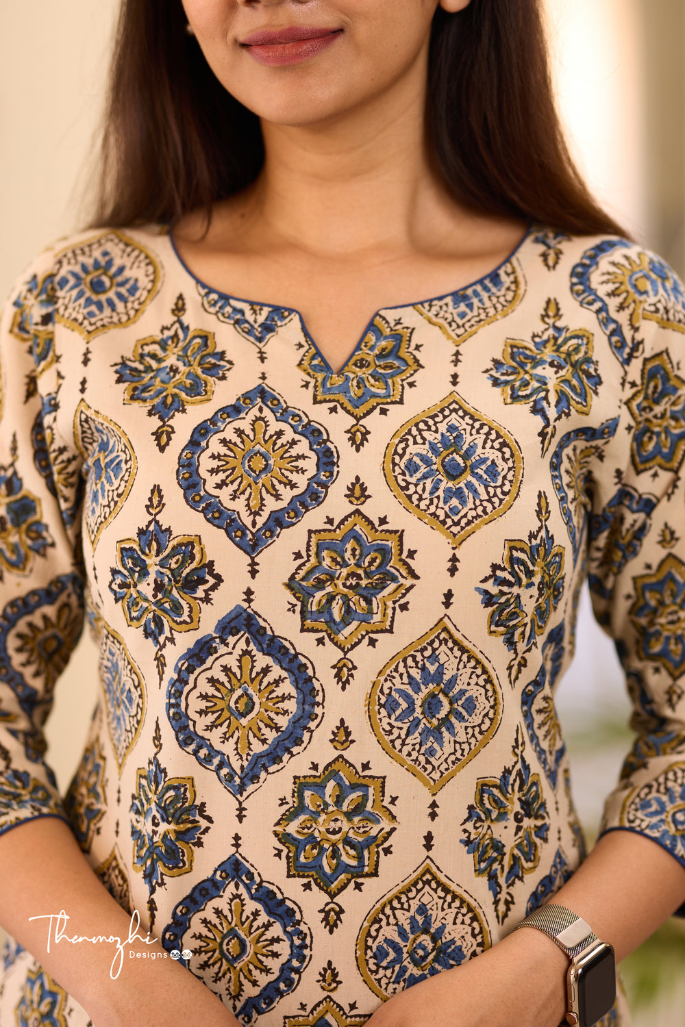 Half White Floral Ajrakh Kurta