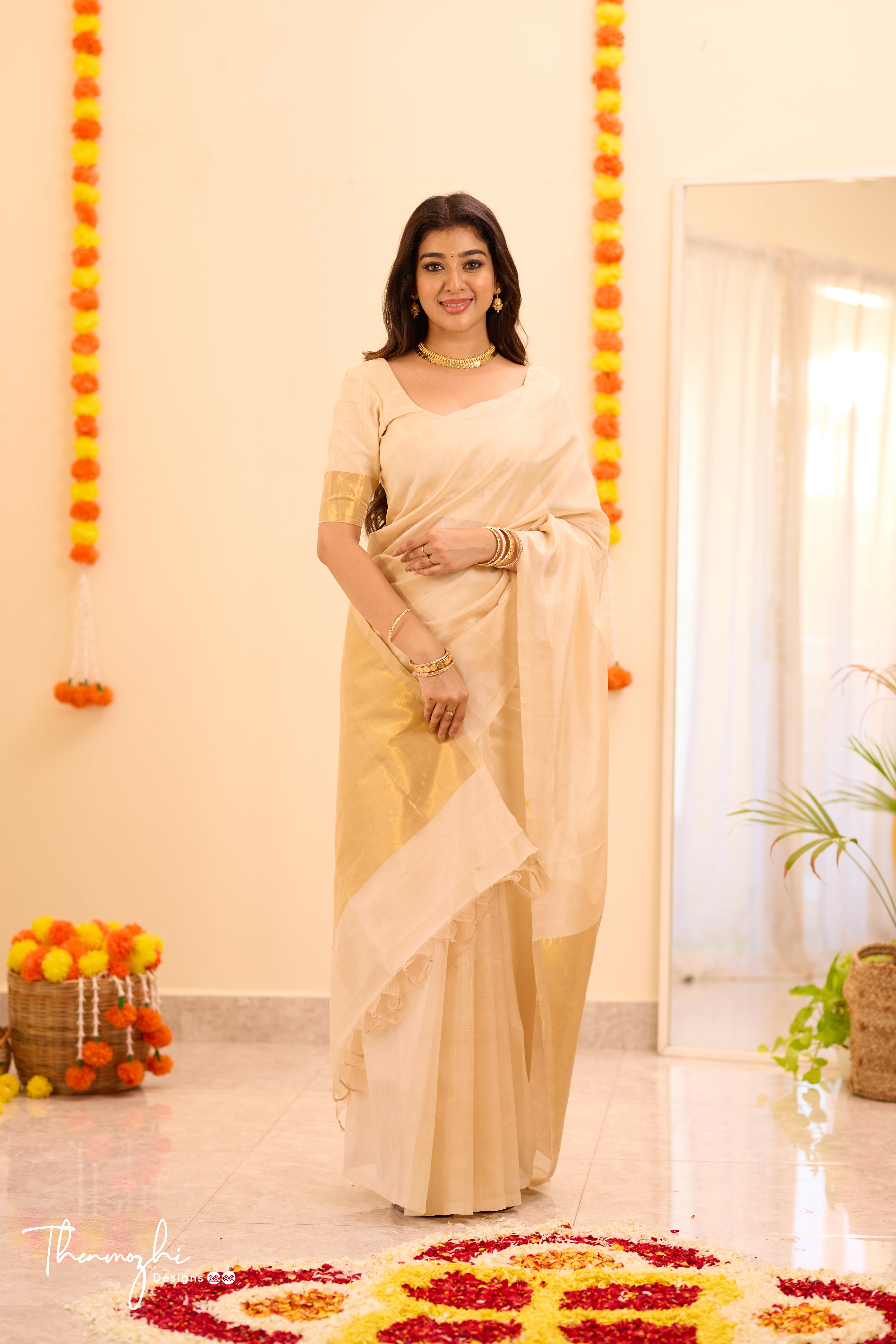Kanchi Silk Cotton Half White Saree