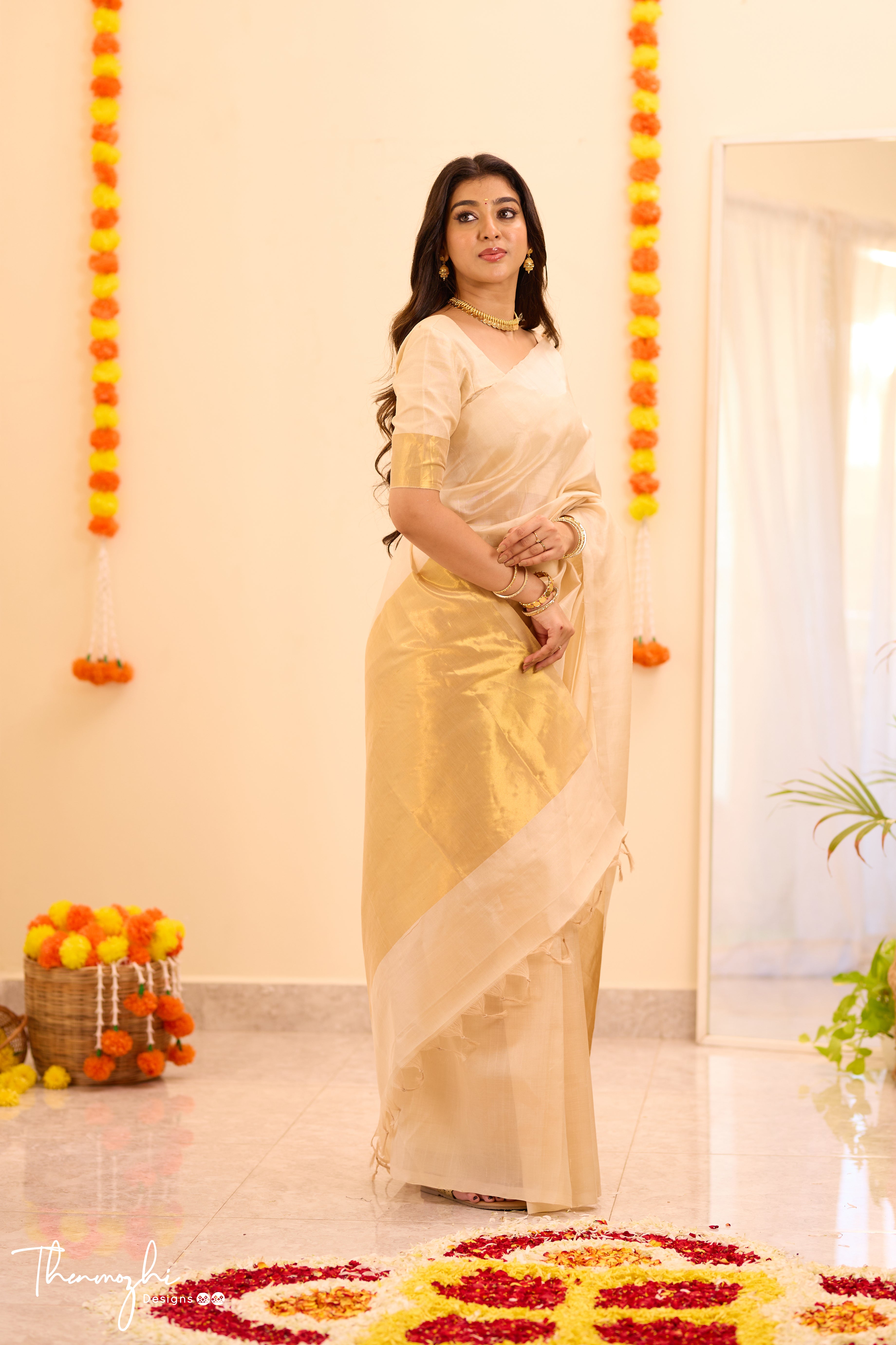 Kanchi Silk Cotton Half White Saree