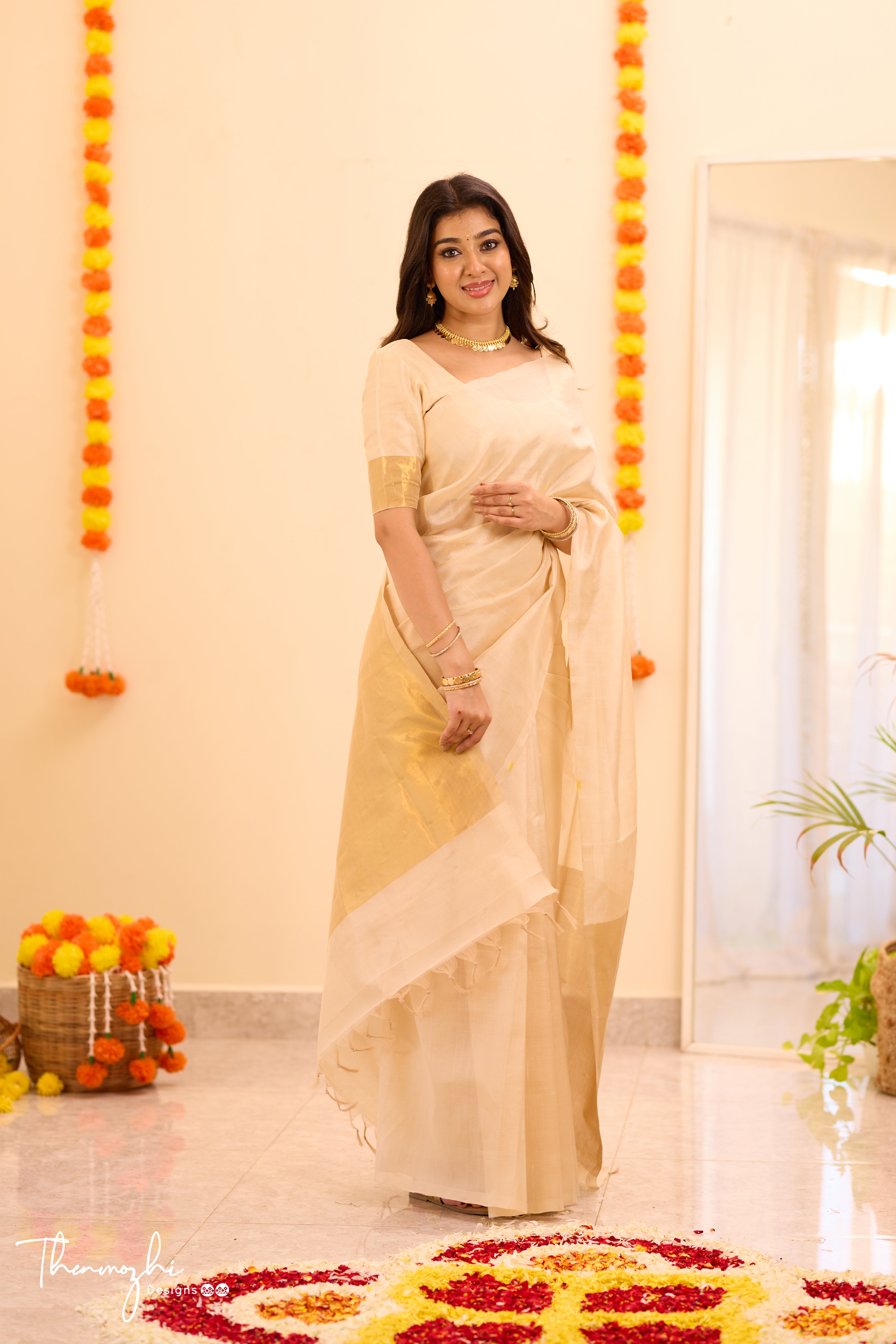 Kanchi Silk Cotton Half White Saree