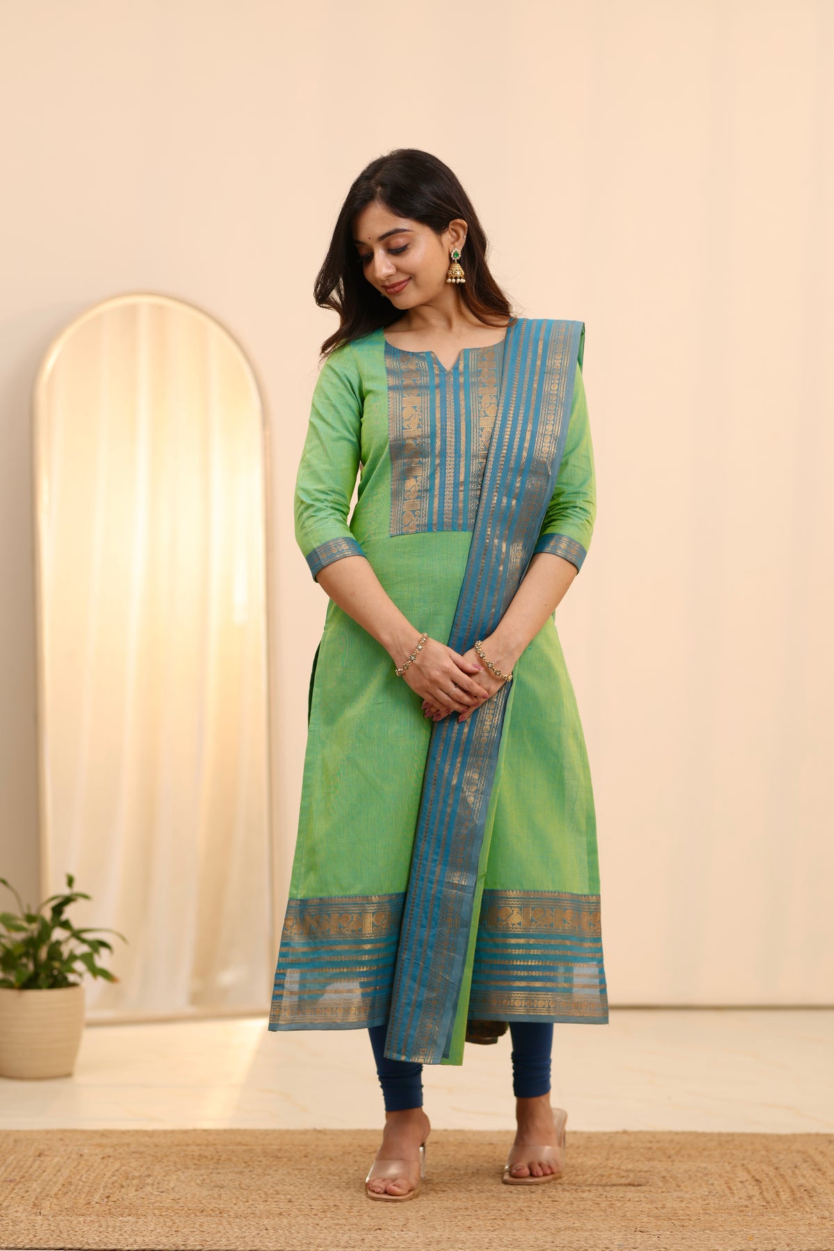 Meadow Teal Chettinad kurti and dupatta