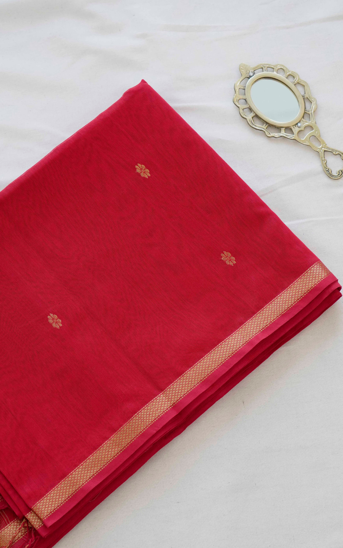 Ethnic Ruby Red Maheshwari Silk Cotton Saree