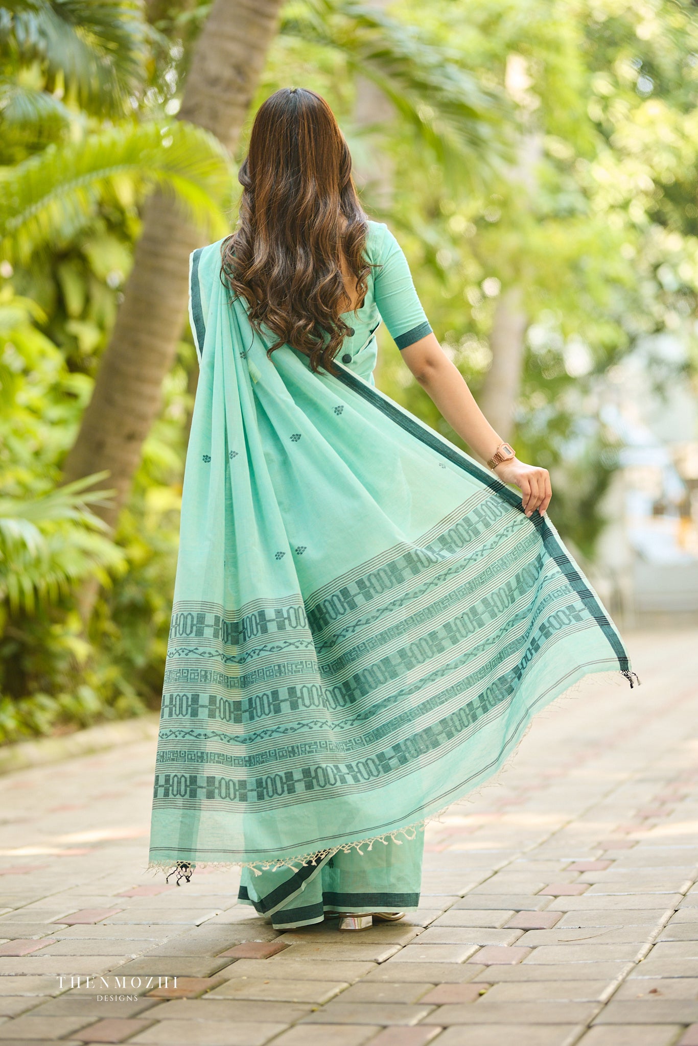 Dark Turquoise Bengal Cotton Saree