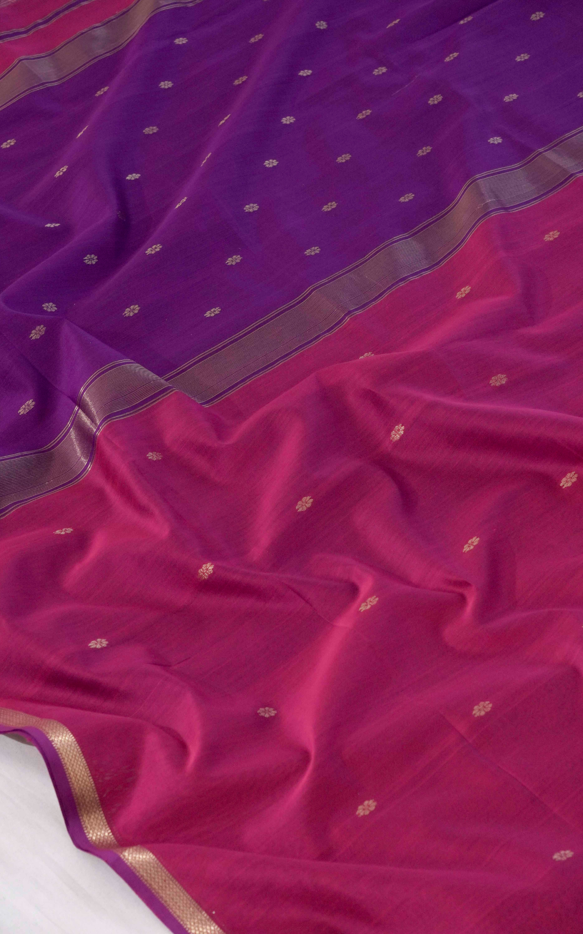 Ethnic Rani Pink and Purple Maheshwari Silk Cotton Saree