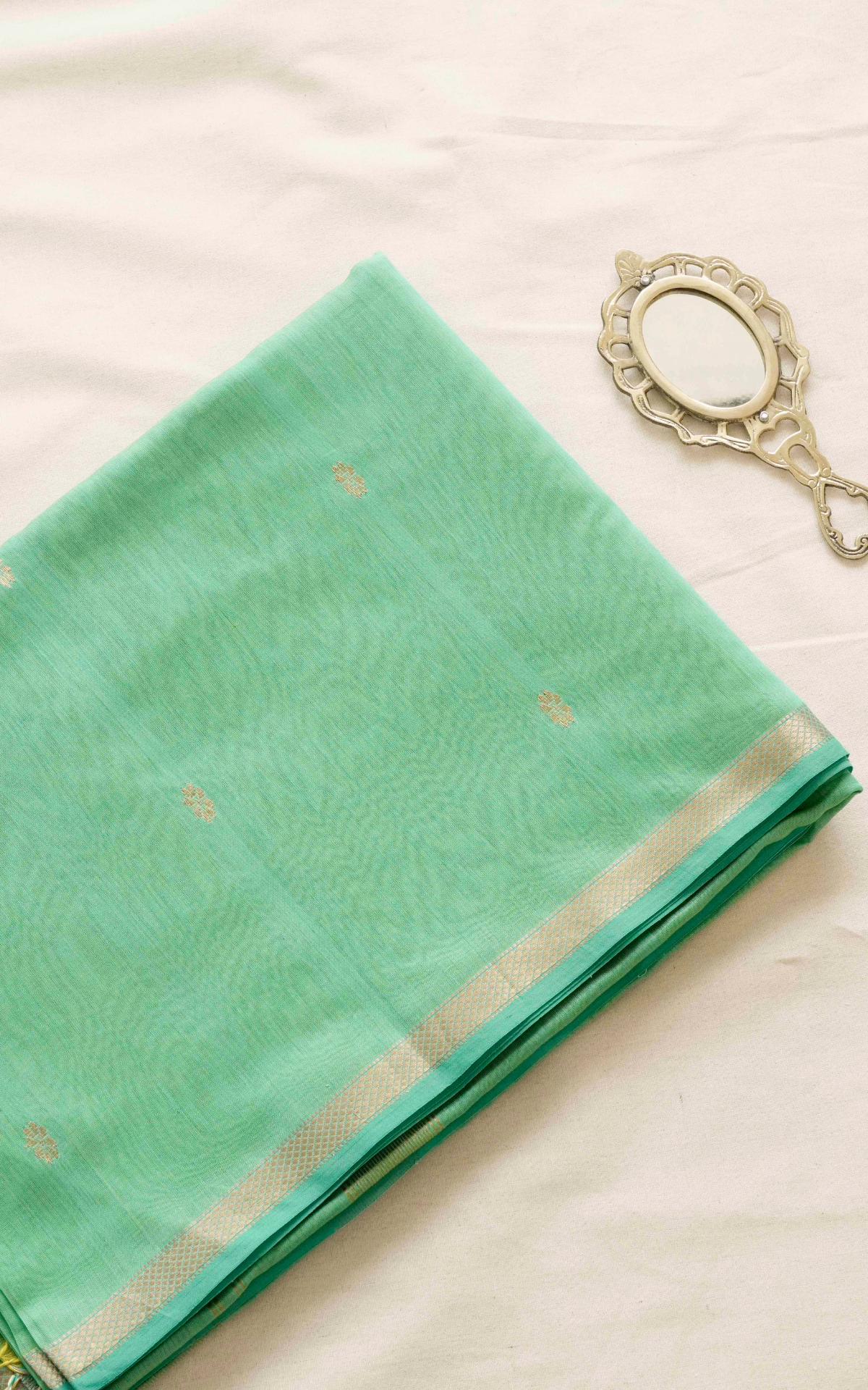 Ethnic Seafoam Green Maheshwari Silk Cotton Saree