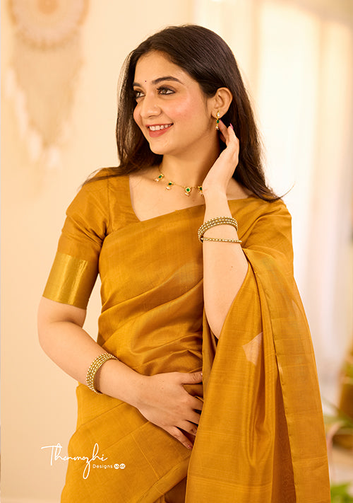 Kanchi Silk Cotton Mustard Yellow Saree