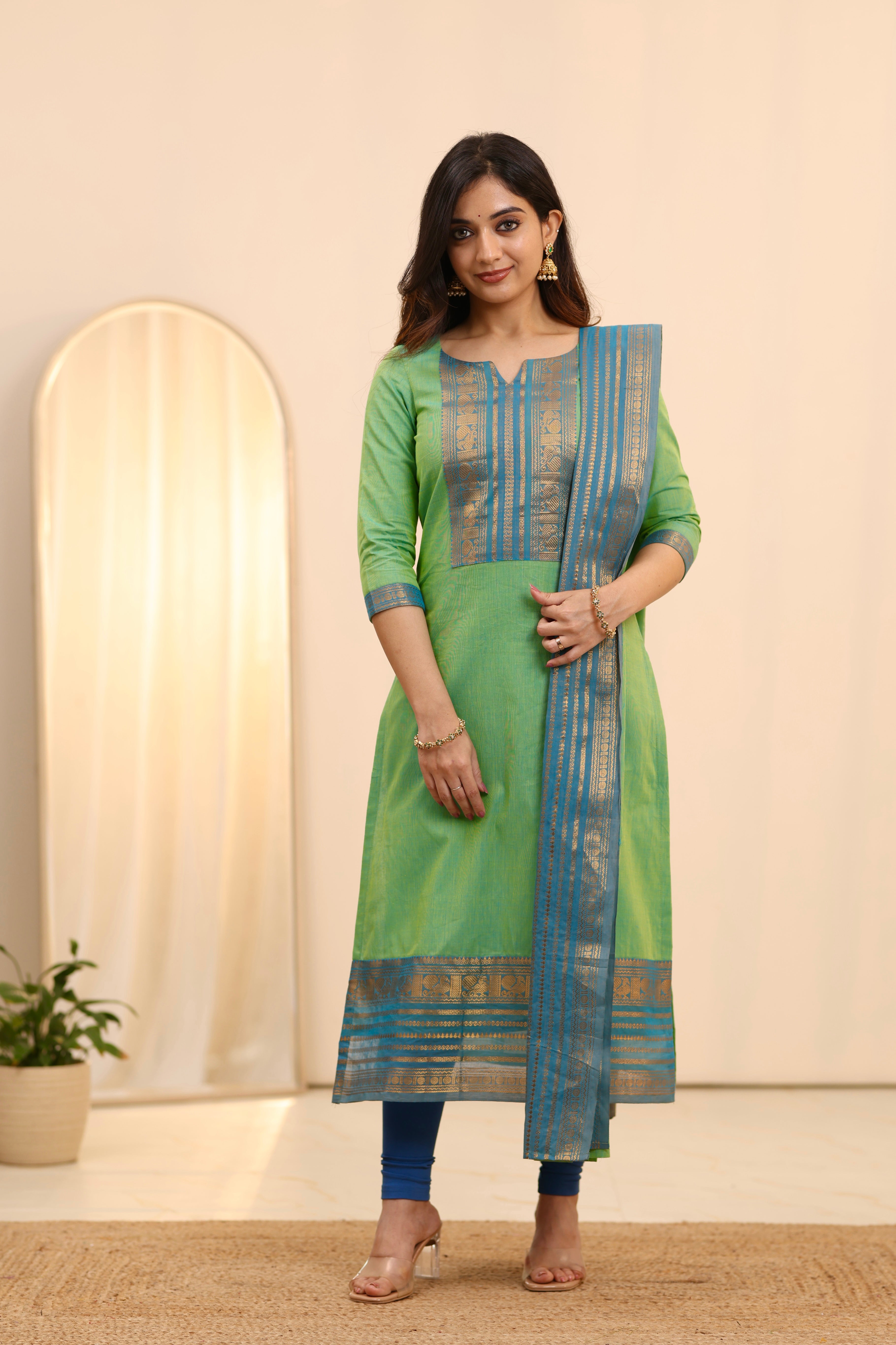 Meadow Teal Chettinad kurti and dupatta