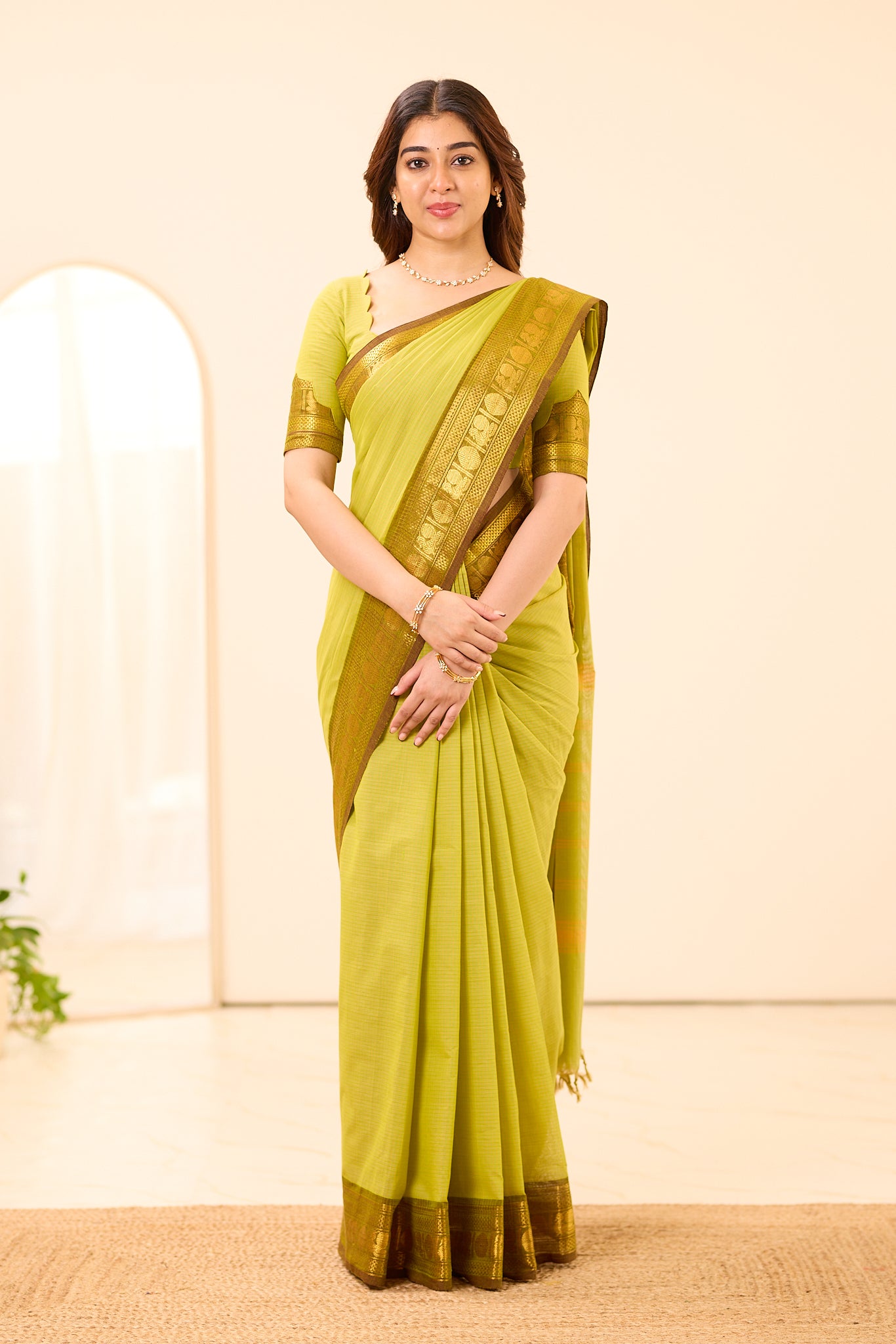 Lime Green Chettinad Cotton Saree