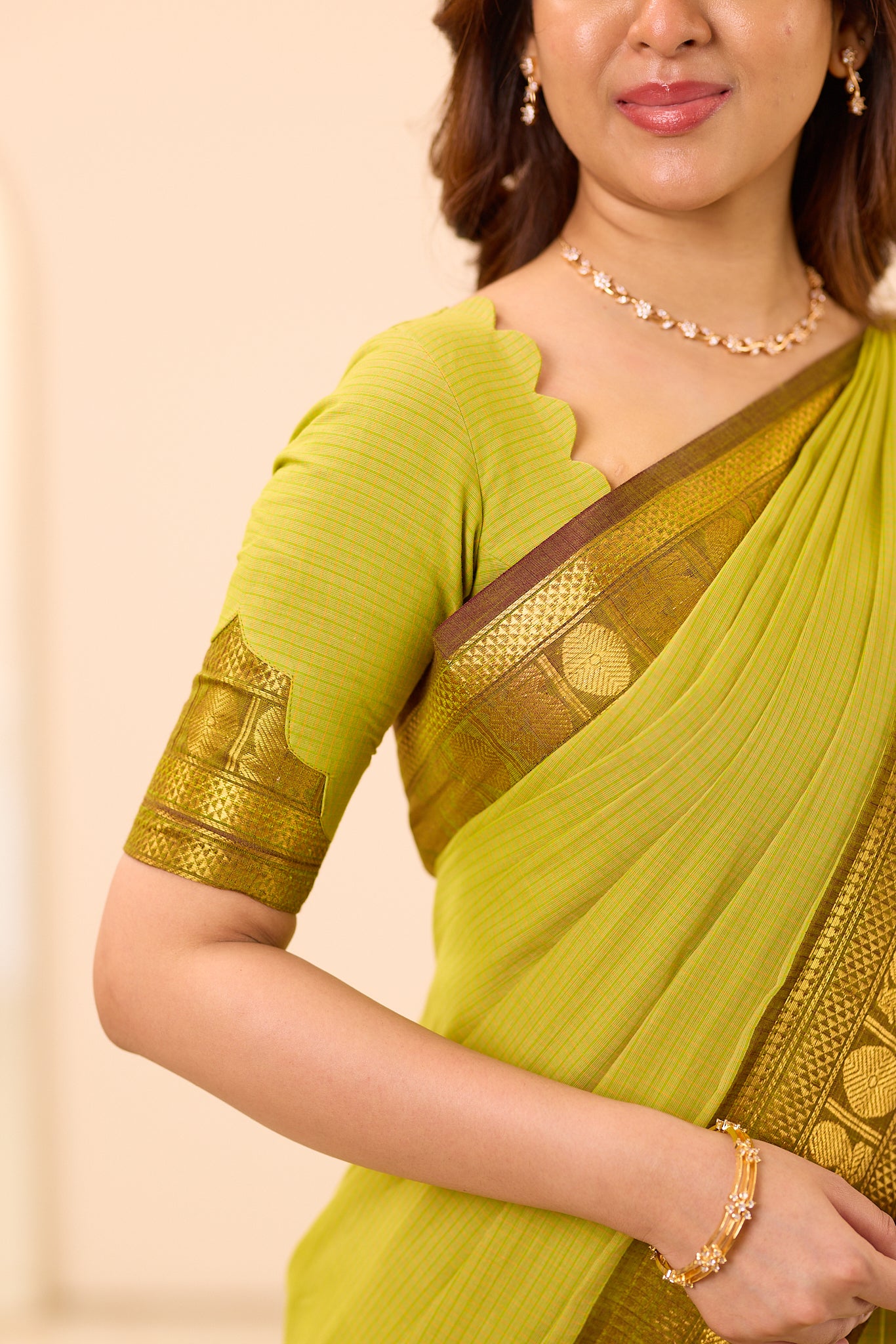 Lime Green Chettinad Cotton Saree