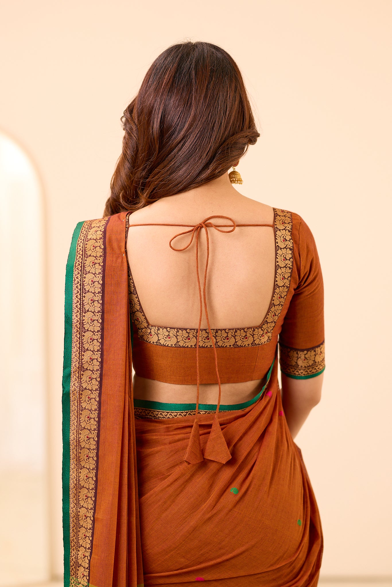 Rust Brown Chettinad cotton Saree