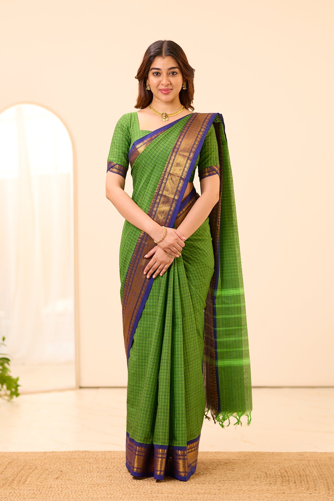 Parrot Green Chettinad Cotton Saree