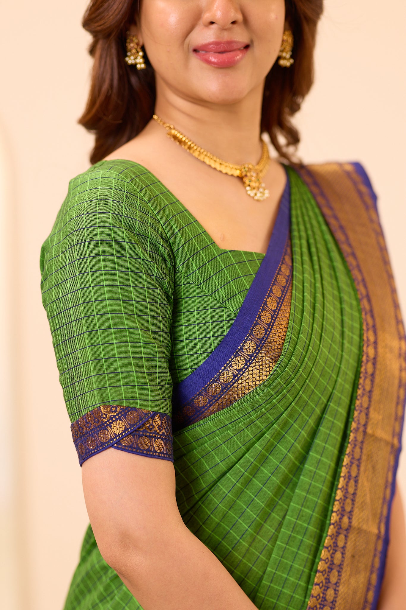 Parrot Green Chettinad Cotton Saree