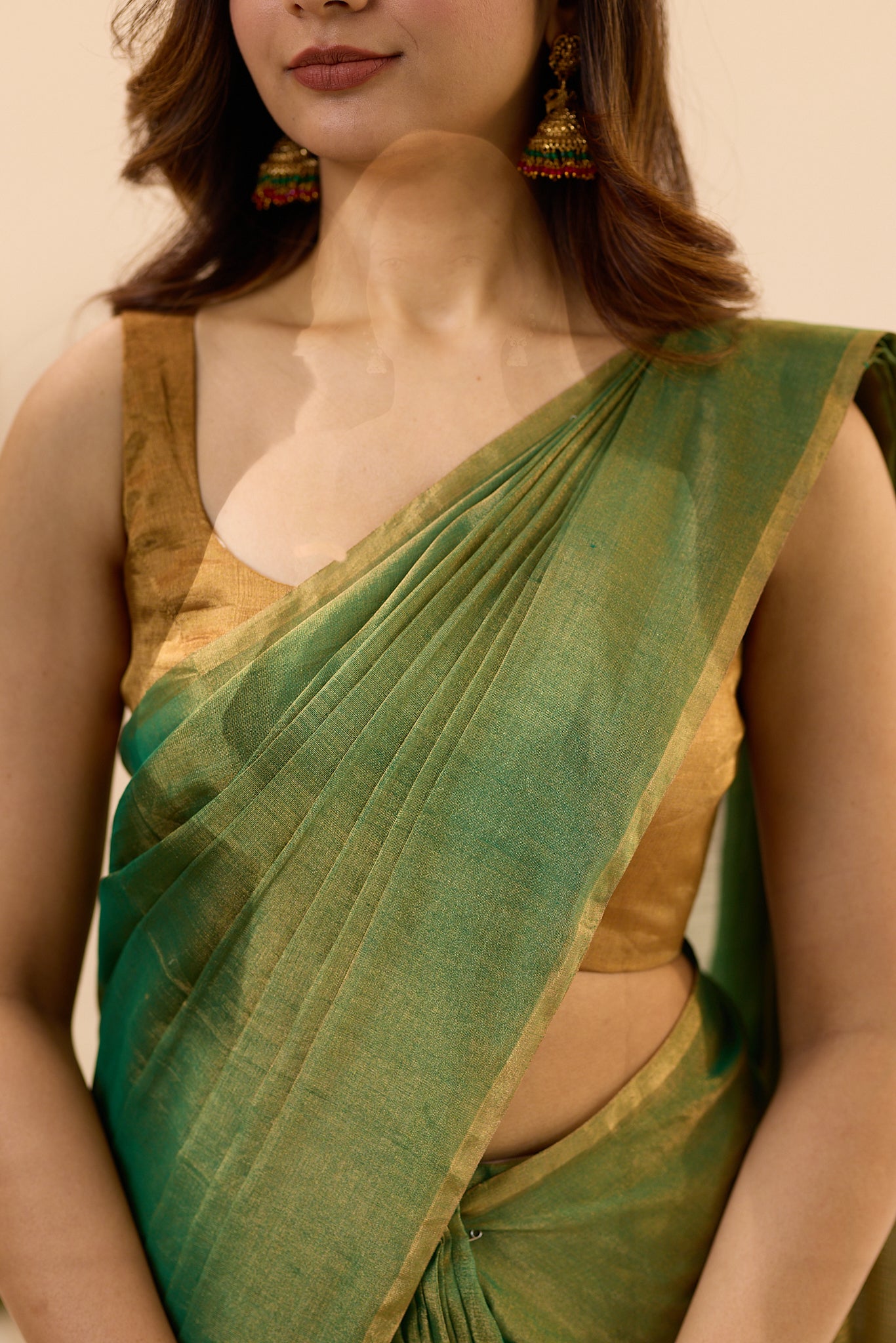 Gold Chanderi Sleeveless Tissue Blouse