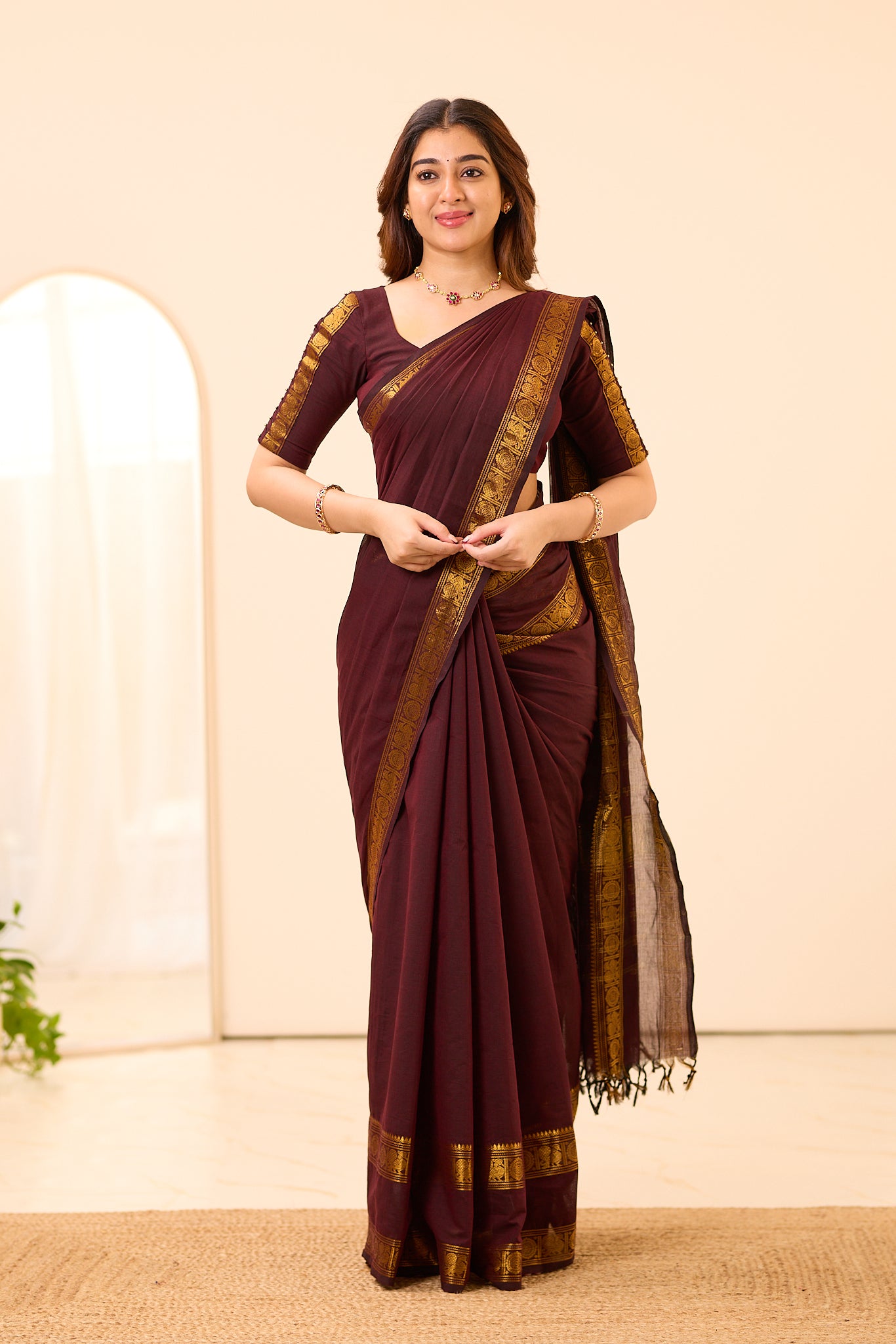 Rich Coffee Brown Chettinad Cotton Saree