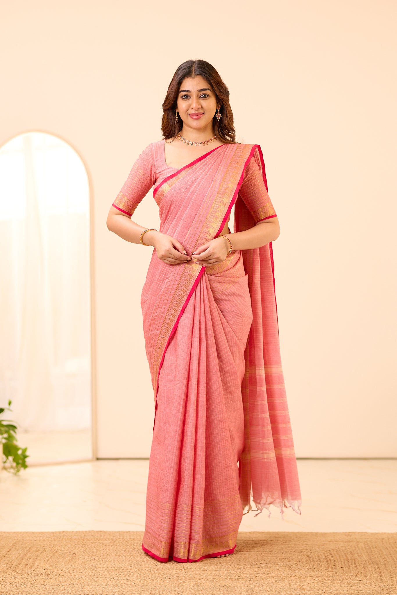 Rose Blush Chettinad Cotton Saree