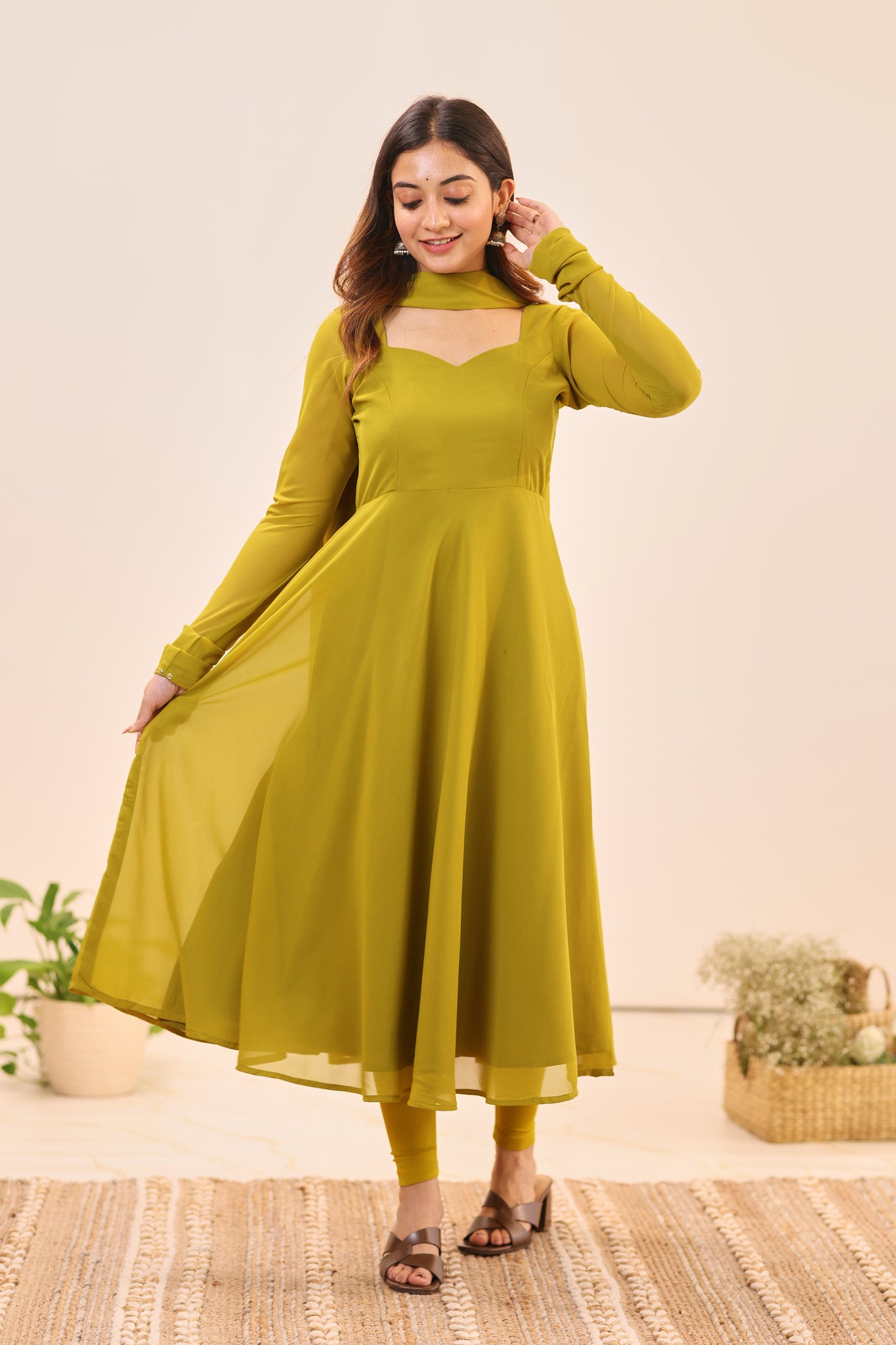 Olive Green Georgette Anarkali