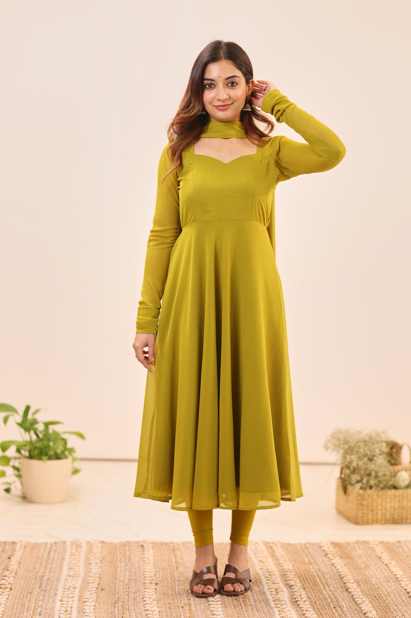Olive Green Georgette Anarkali