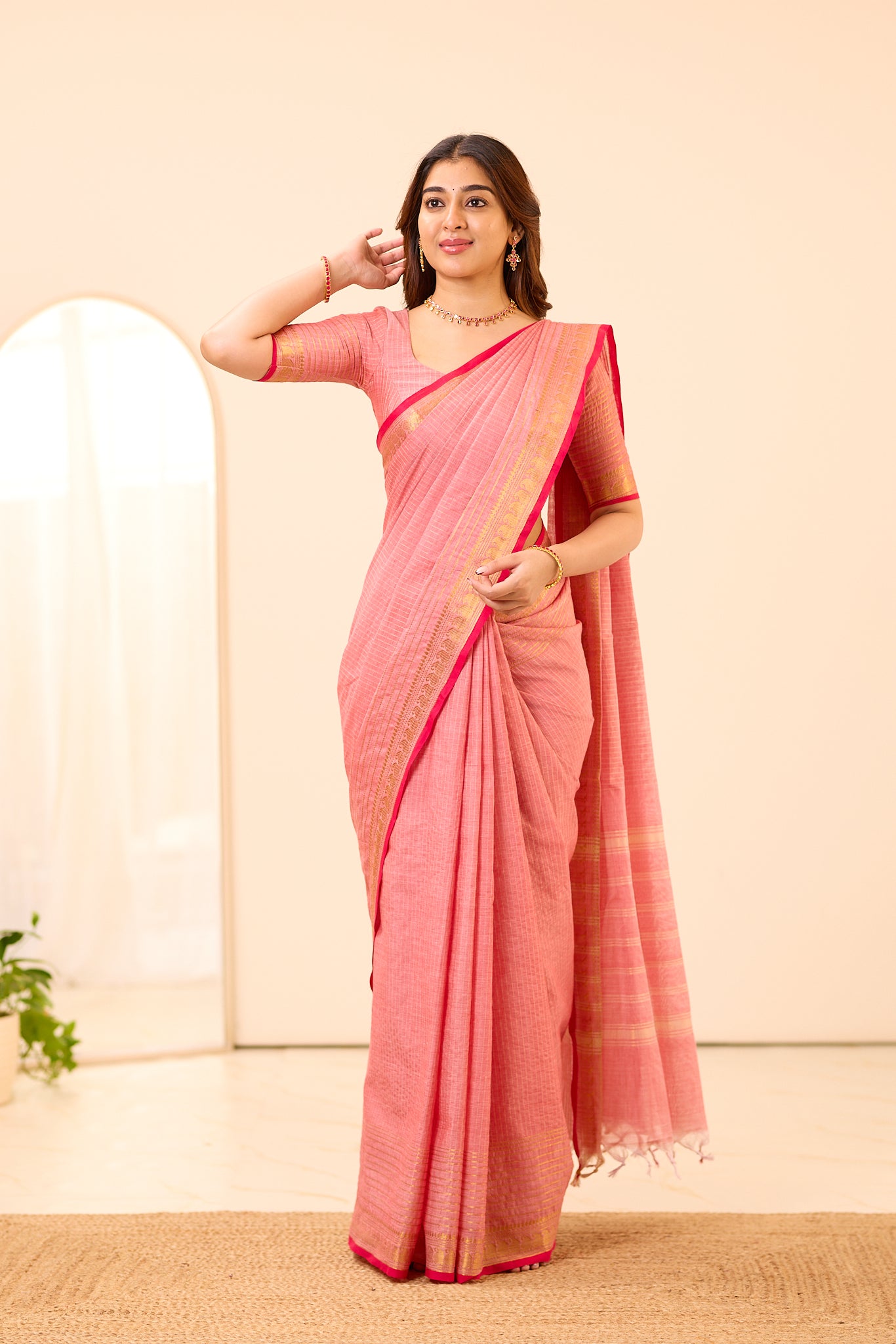 Rose Blush Chettinad Cotton Saree