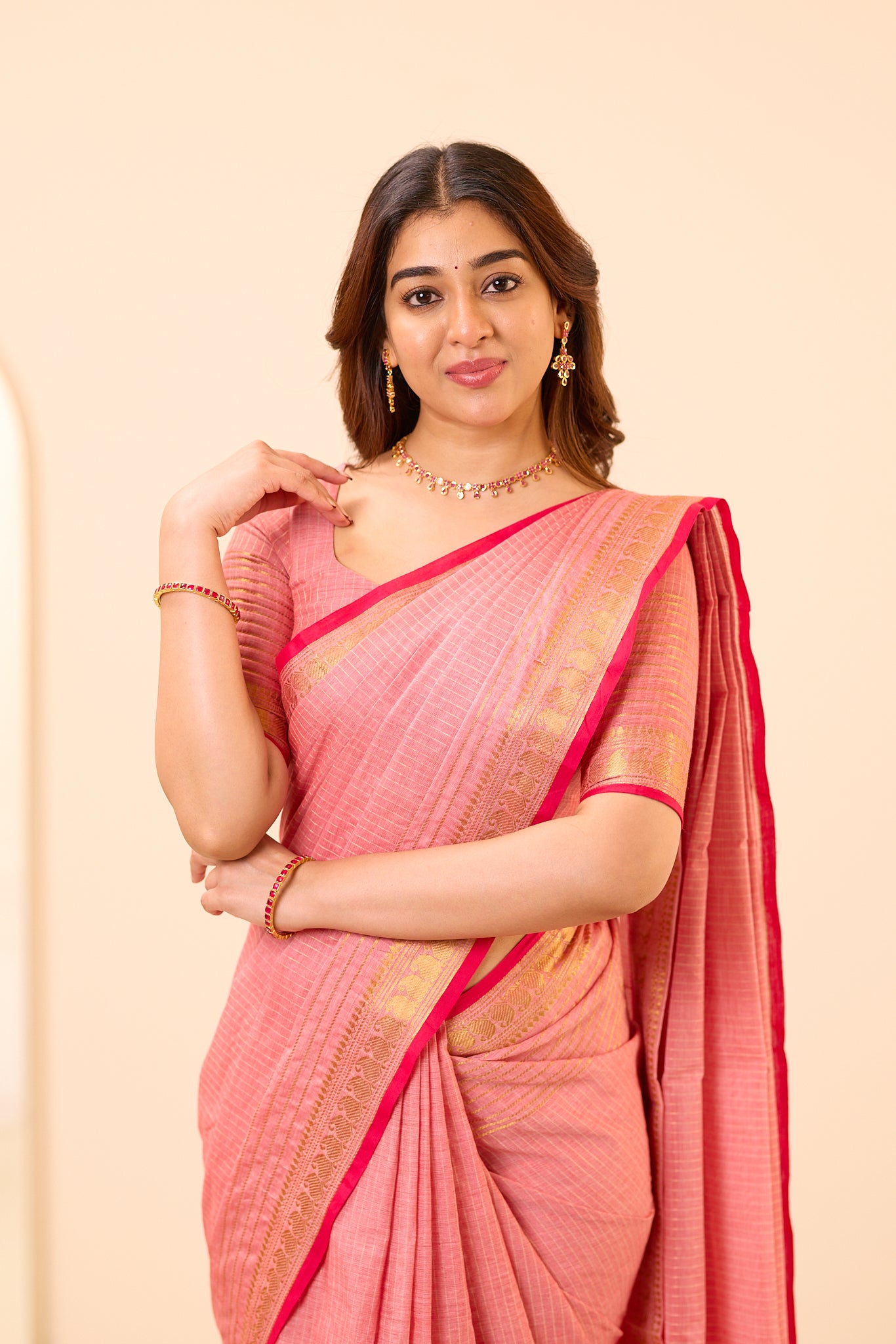 Rose Blush Chettinad Cotton Saree
