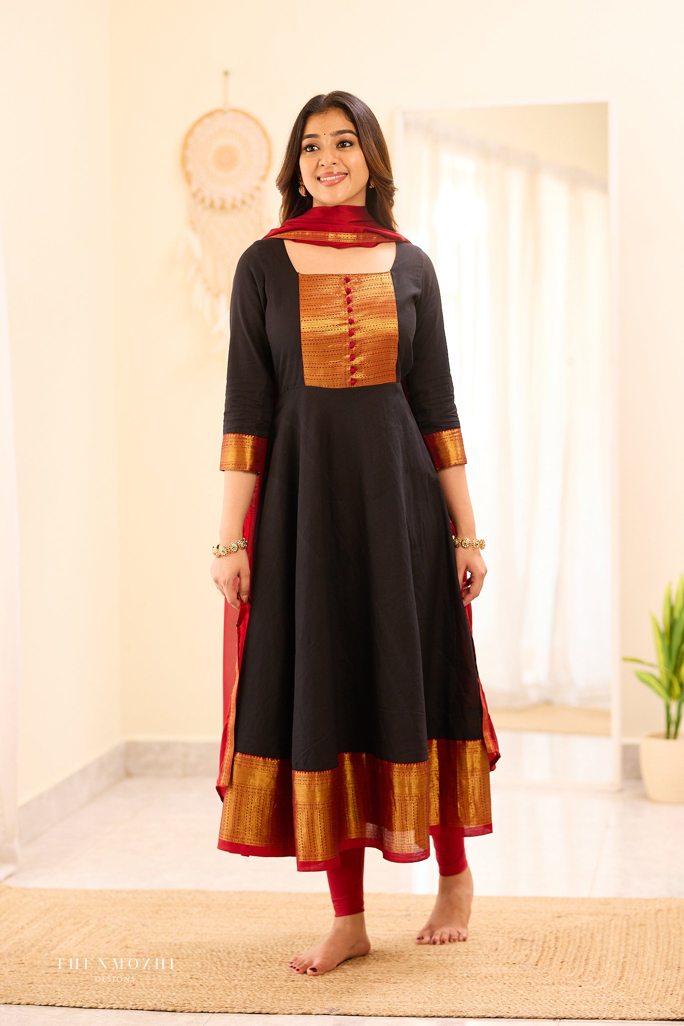 Black and Maroon Chettinad Anarkali