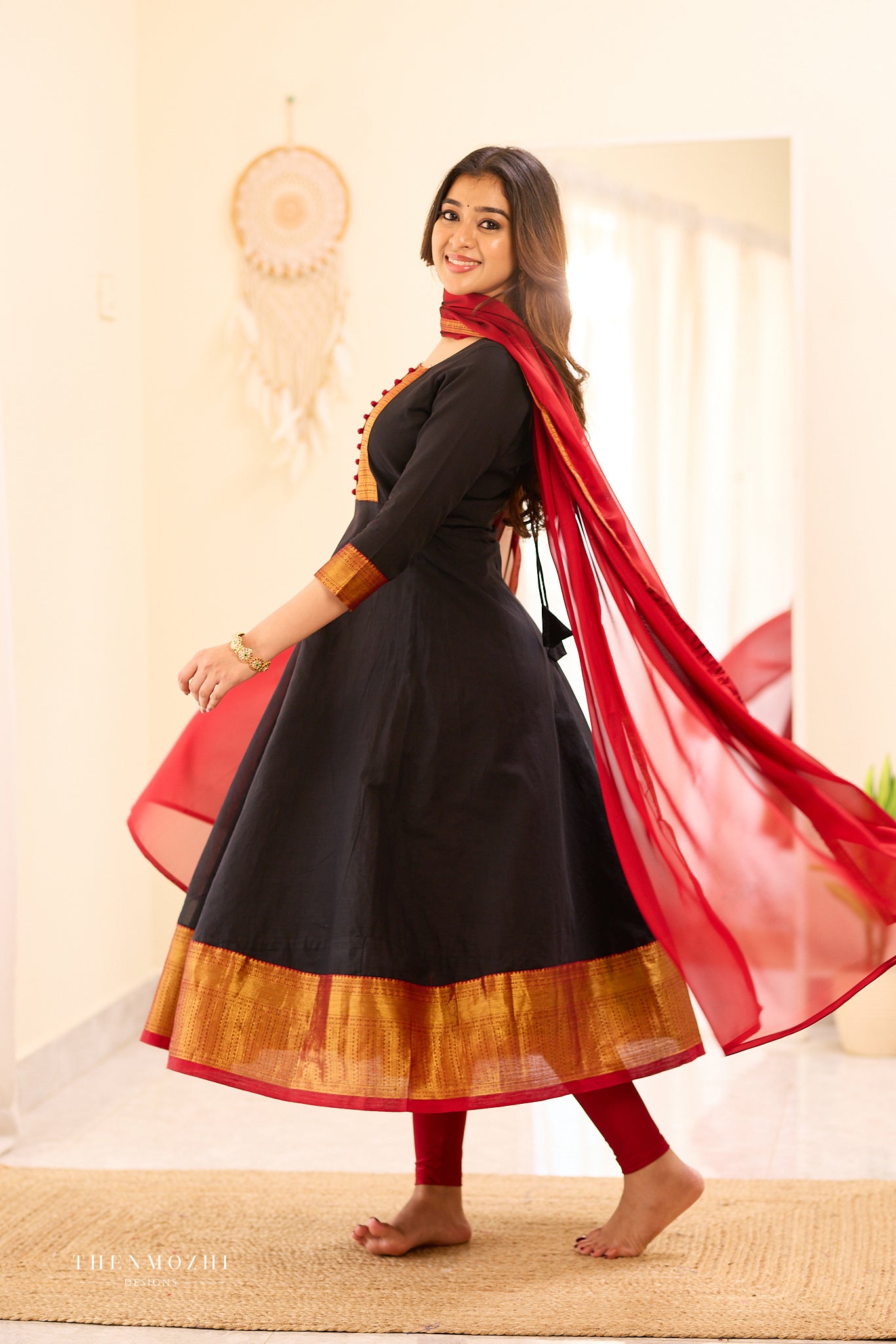 Black and Maroon Chettinad Anarkali
