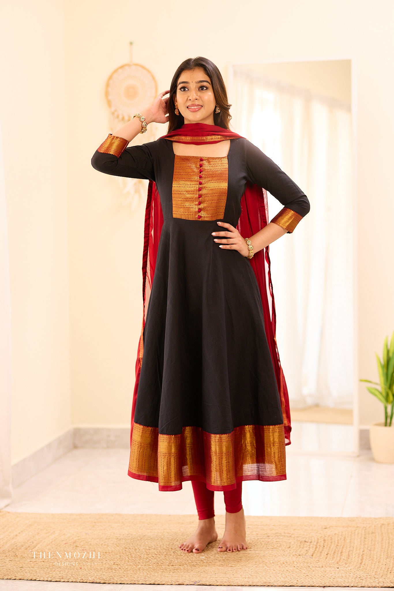 Black and Maroon Chettinad Anarkali