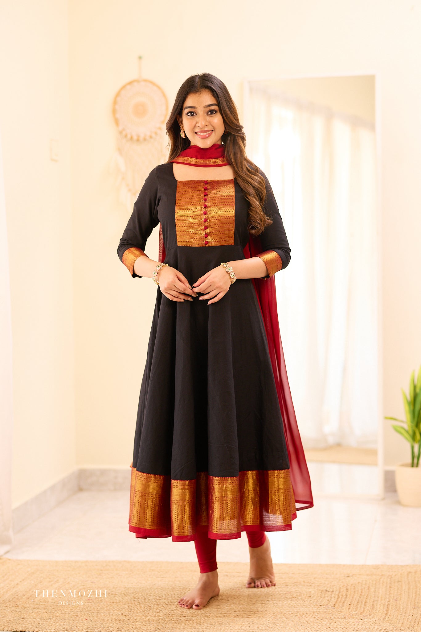 Black and Maroon Chettinad Anarkali