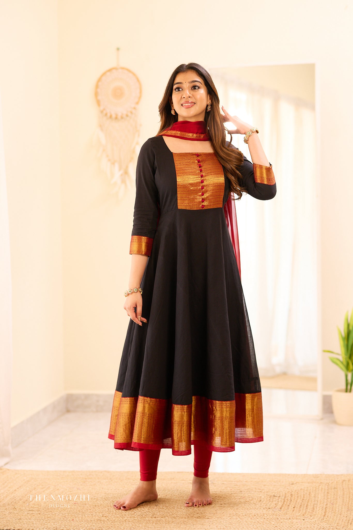 Black and Maroon Chettinad Anarkali