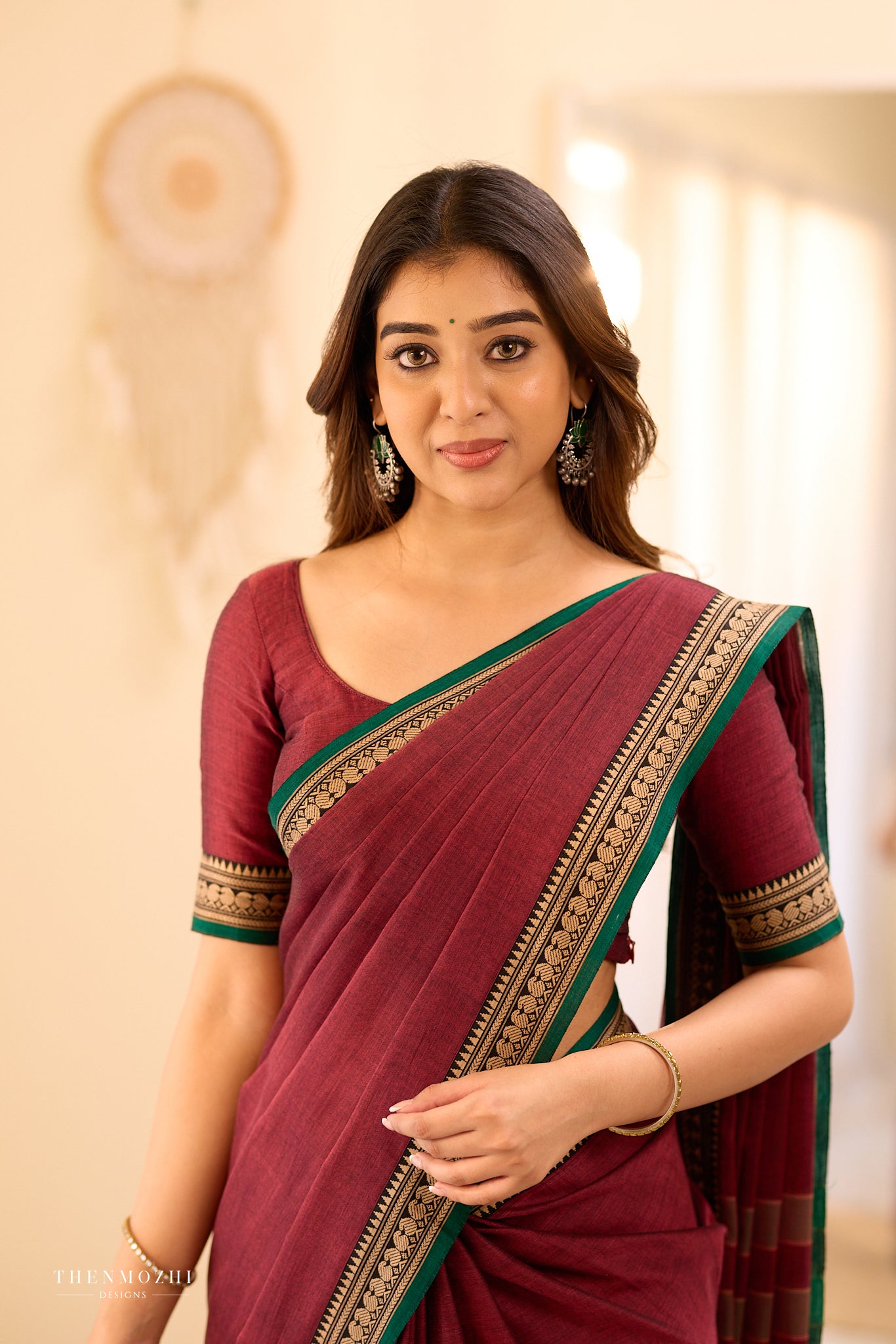 Maroon Narayanpet Manga Border Saree