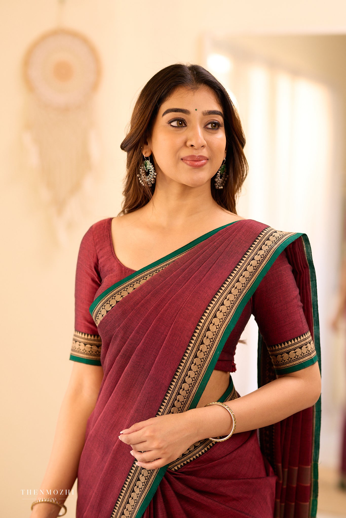 Maroon Narayanpet Manga Border Saree