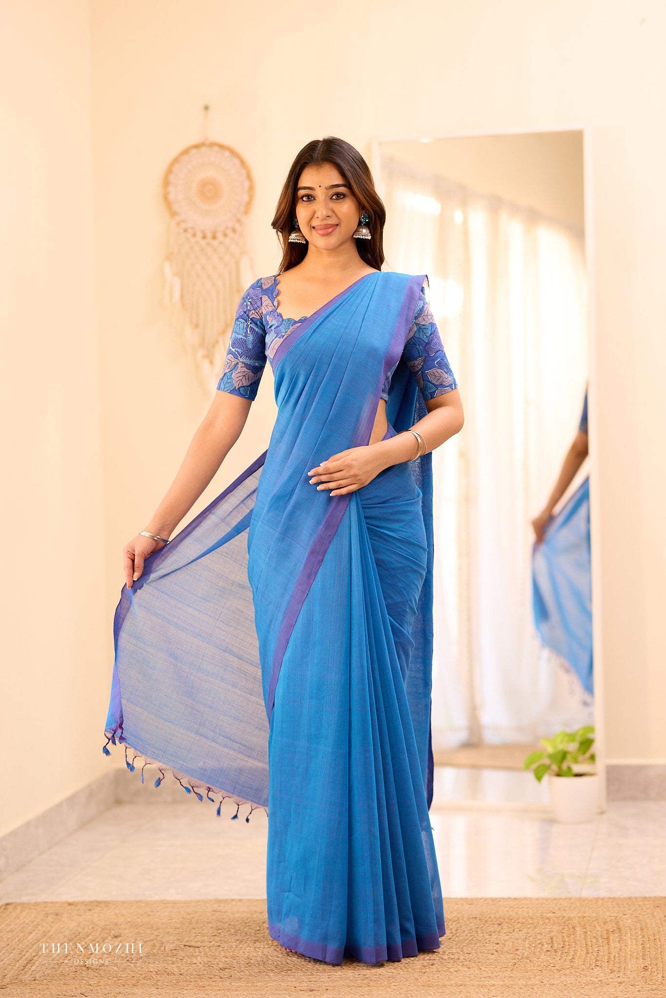 Blue Mangalagiri Plain Cotton Saree