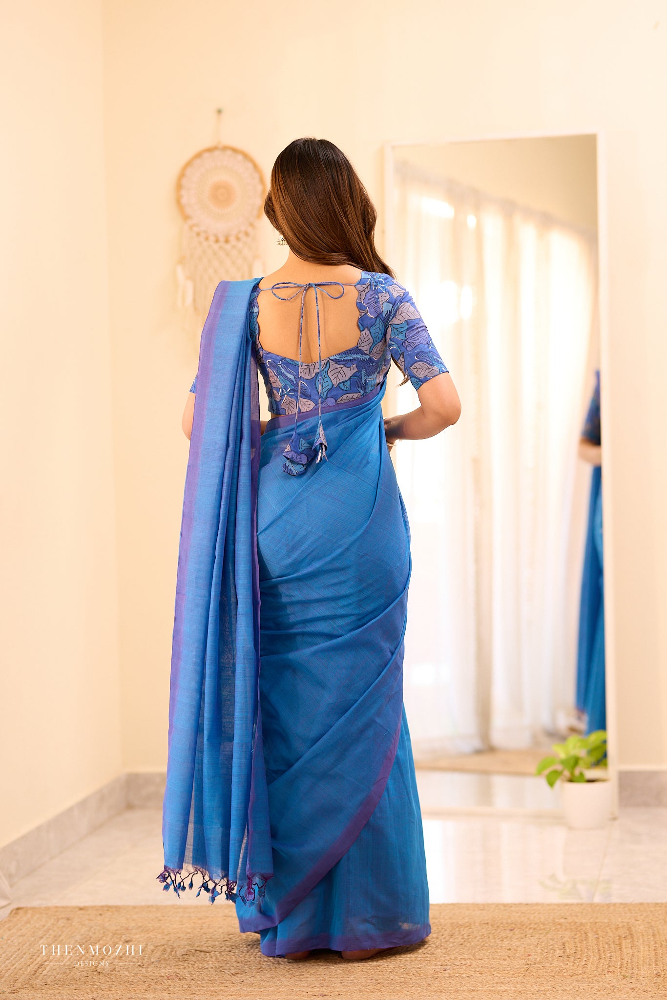 Blue Mangalagiri Plain Cotton Saree