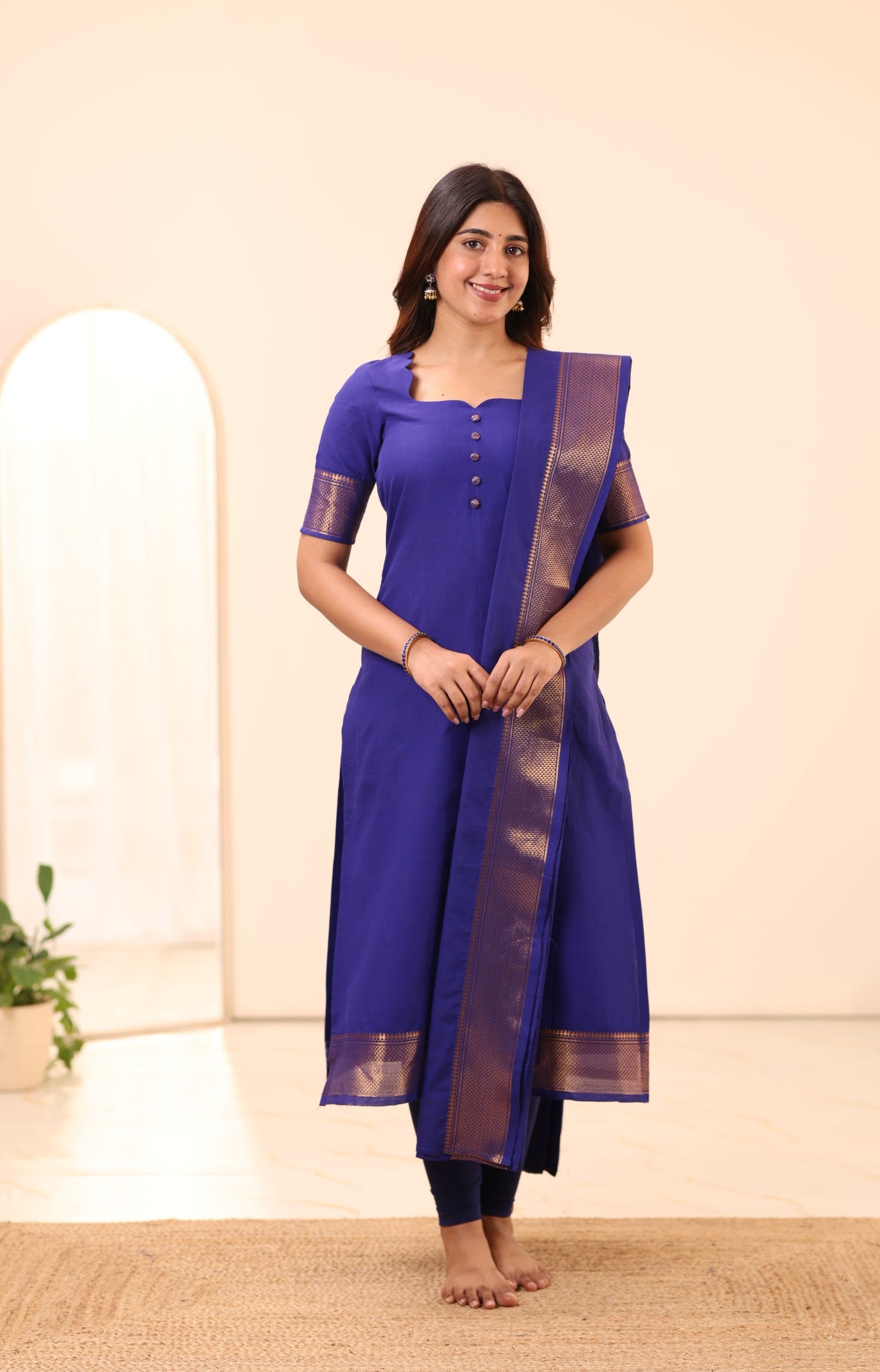 Electric Royal Blue Chettinad Cotton Top and Dupatta