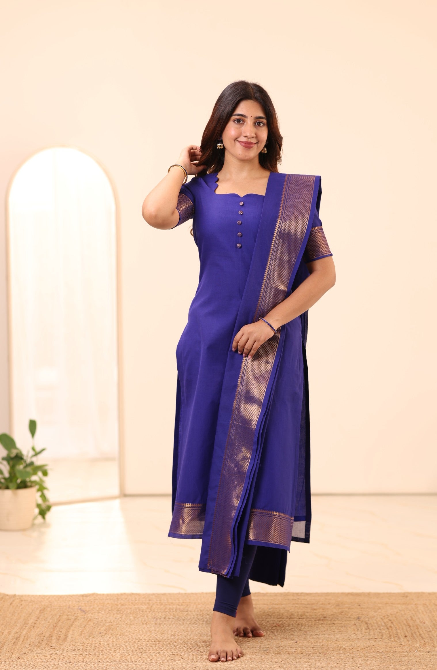 Electric Royal Blue Chettinad Cotton Top and Dupatta