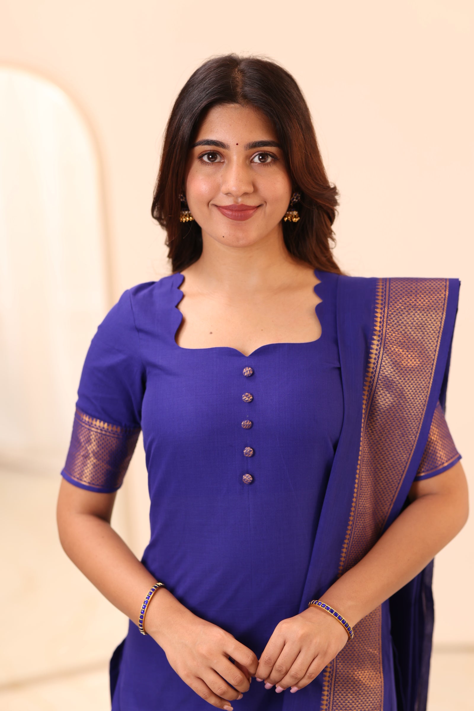 Electric Royal Blue Chettinad Cotton Top and Dupatta