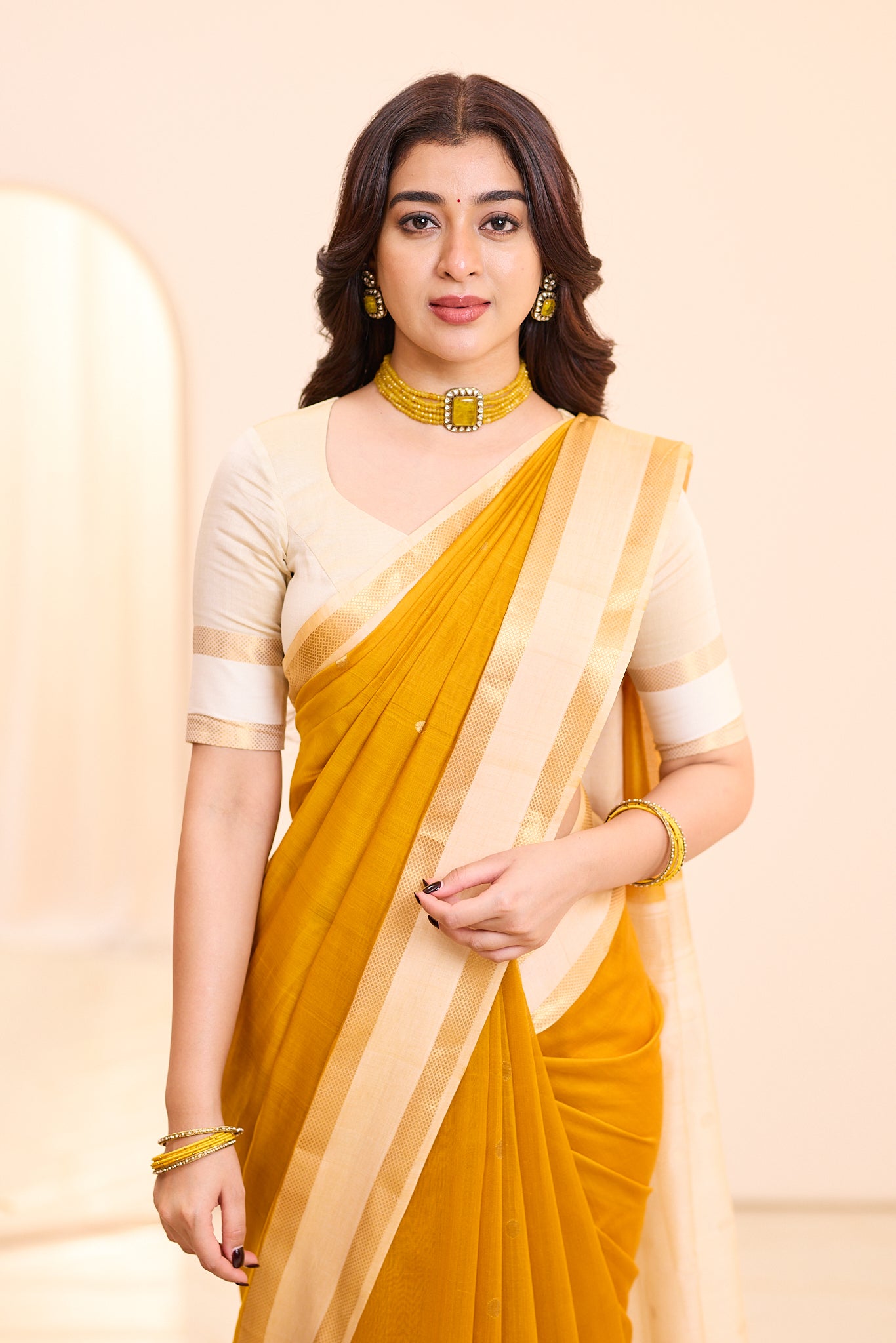 Antique Mustard Maheshwari Silk Cotton Saree