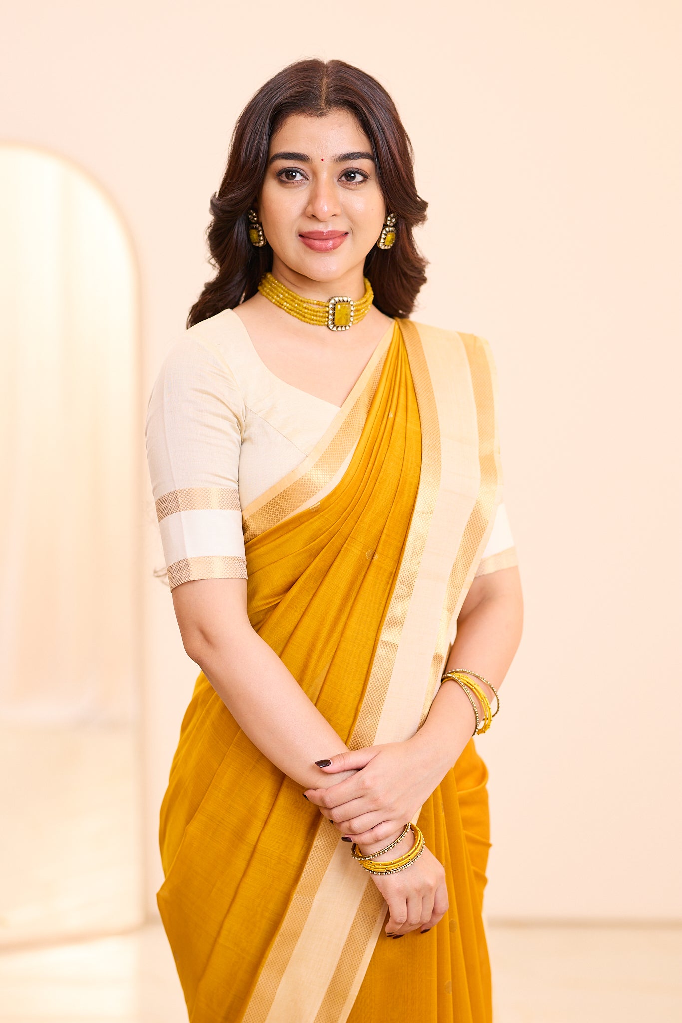 Antique Mustard Maheshwari Silk Cotton Saree