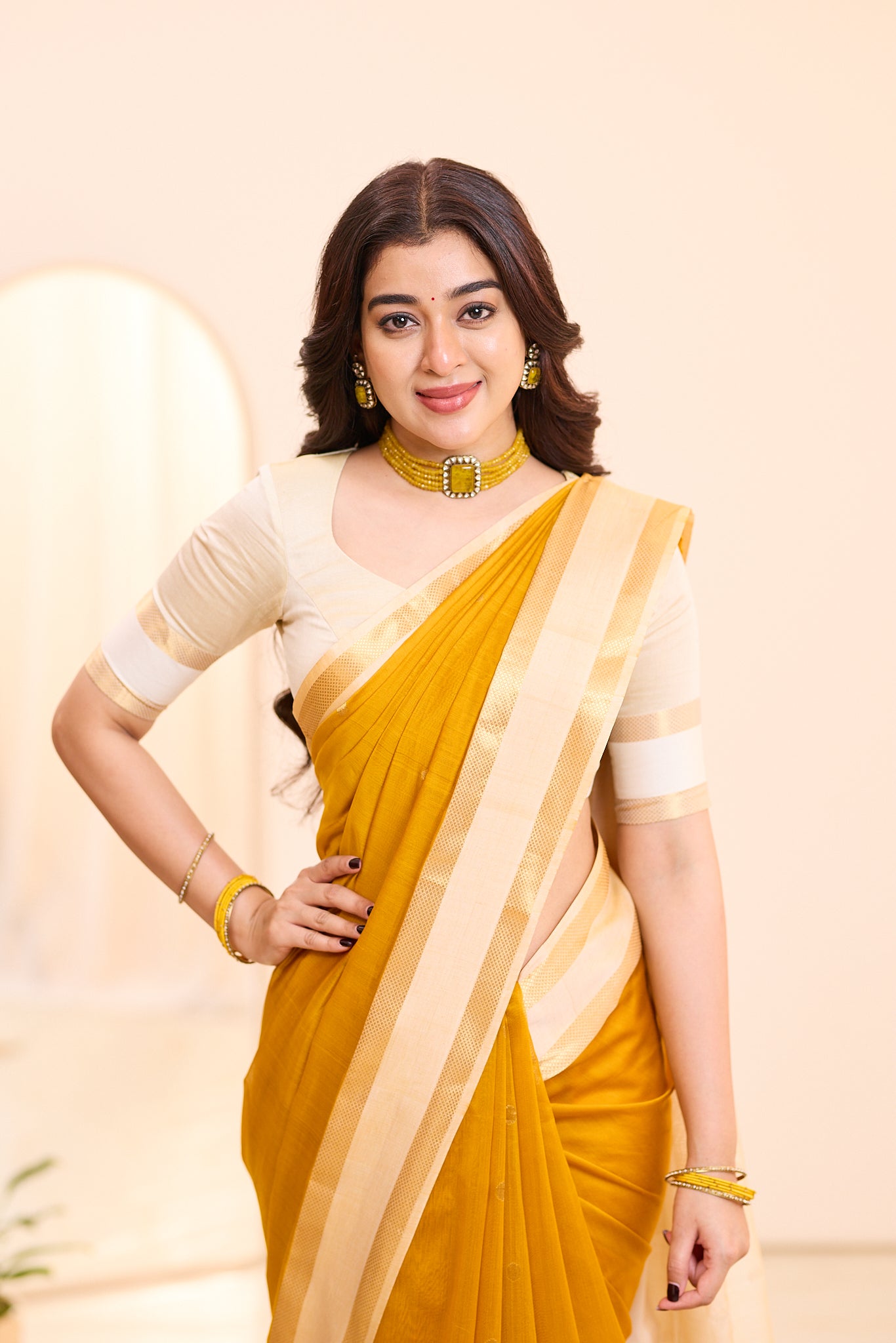 Antique Mustard Maheshwari Silk Cotton Saree