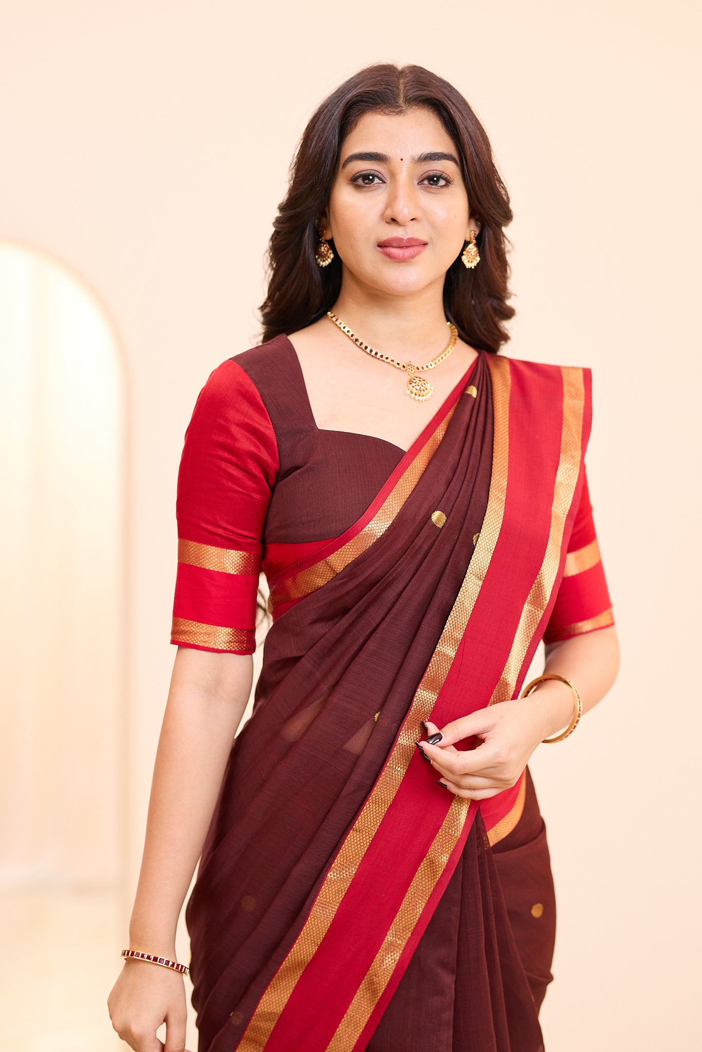 Royal Burgandy Maheshwari Silk Cotton Saree