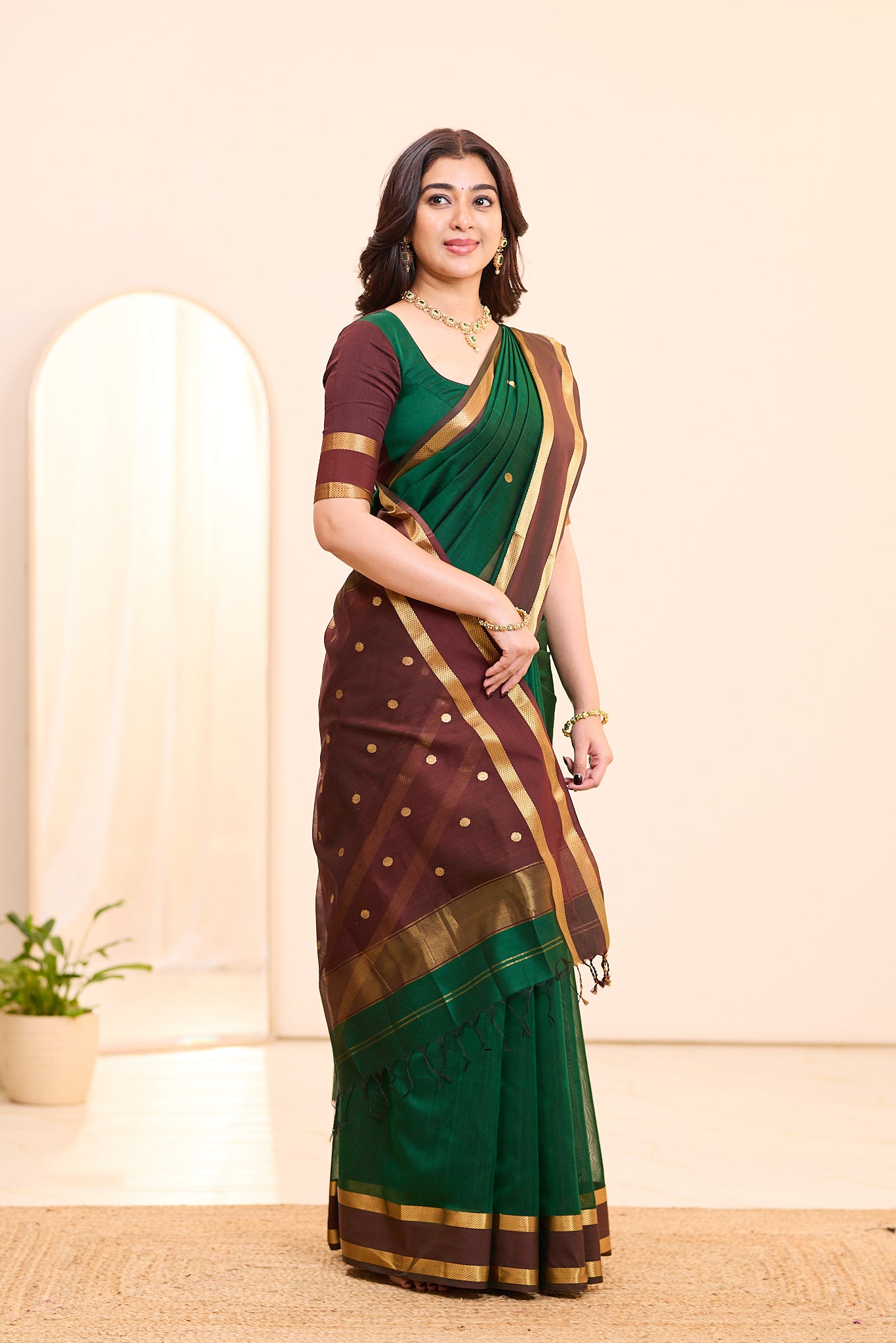 Regal Emerald Maheshwari Silk Cotton Saree